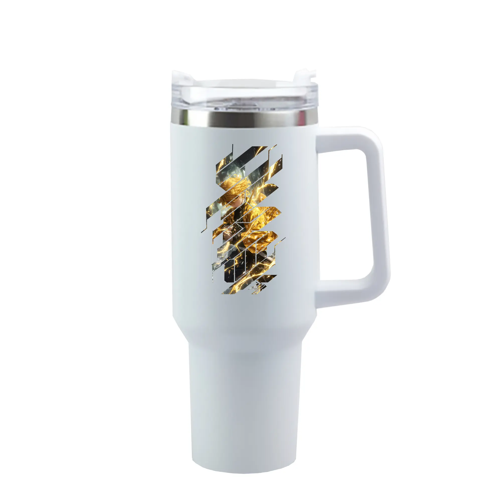 鬼滅の刃 グッズ,我妻 善逸 - 1200mL 車用タンブラー ・ クリスタルステッカー ・ 304ステンレス 内側 ・ 201ステンレス 外側 ・ 保温 保冷 ・ ハンドル＆ストロー付き ・ 通勤 ドライブ アウトドア用