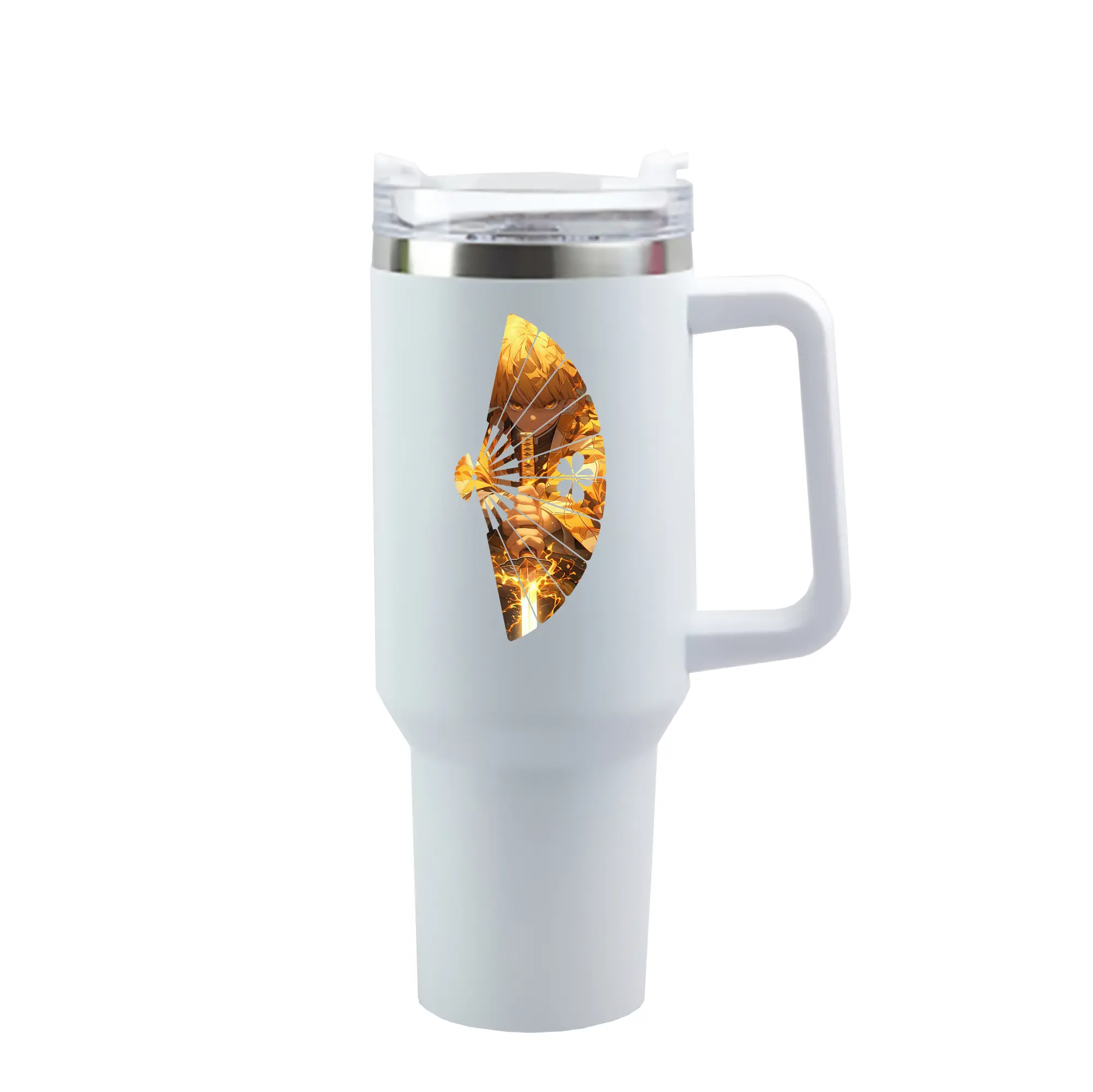 鬼滅の刃 グッズ,我妻 善逸 - 1200mL 車用タンブラー ・ クリスタルステッカー ・ 304ステンレス 内側 ・ 201ステンレス 外側 ・ 保温 保冷 ・ ハンドル＆ストロー付き ・ 通勤 ドライブ アウトドア用