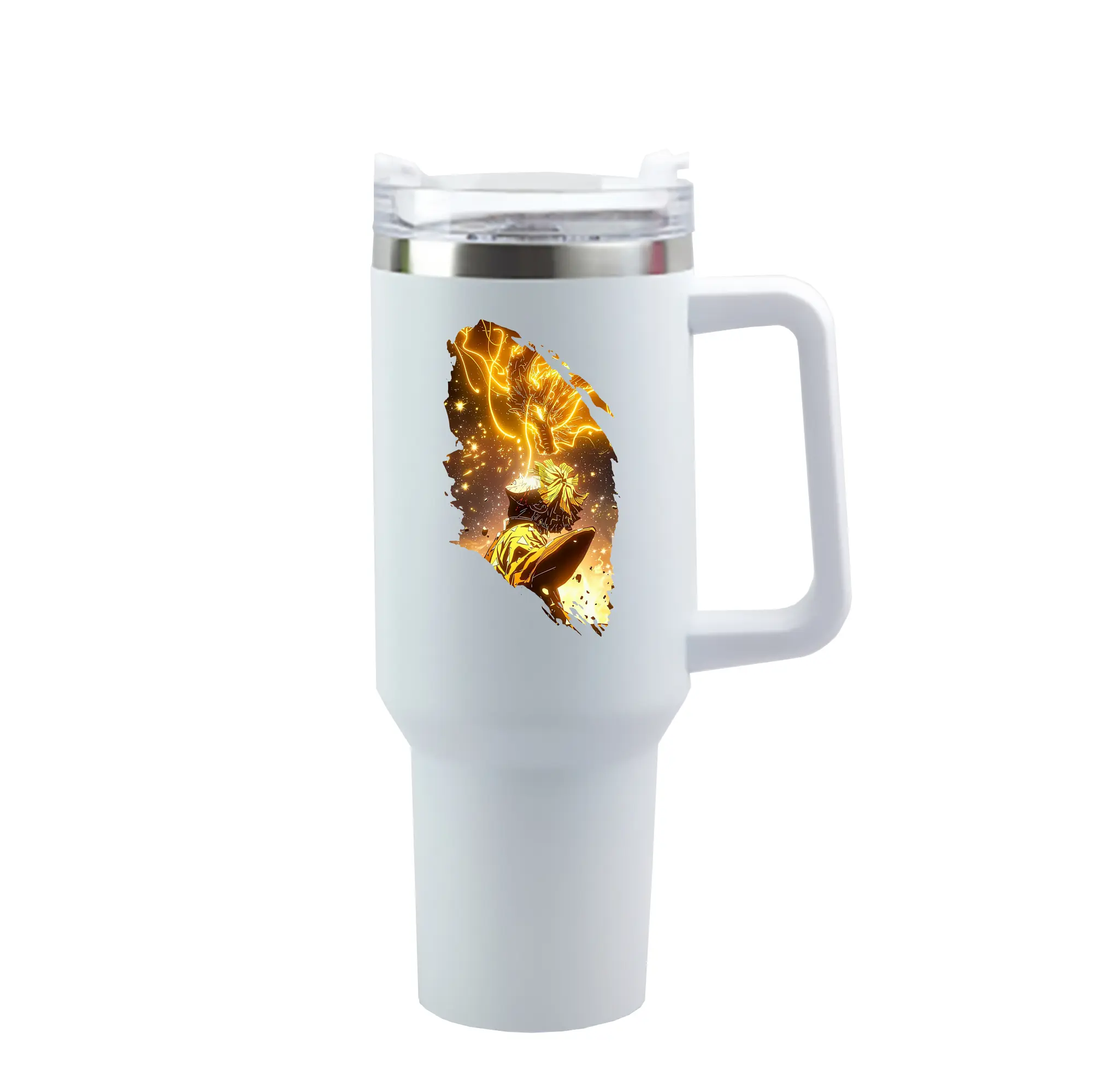 鬼滅の刃 グッズ,我妻 善逸 - 1200mL 車用タンブラー ・ クリスタルステッカー ・ 304ステンレス 内側 ・ 201ステンレス 外側 ・ 保温 保冷 ・ ハンドル＆ストロー付き ・ 通勤 ドライブ アウトドア用