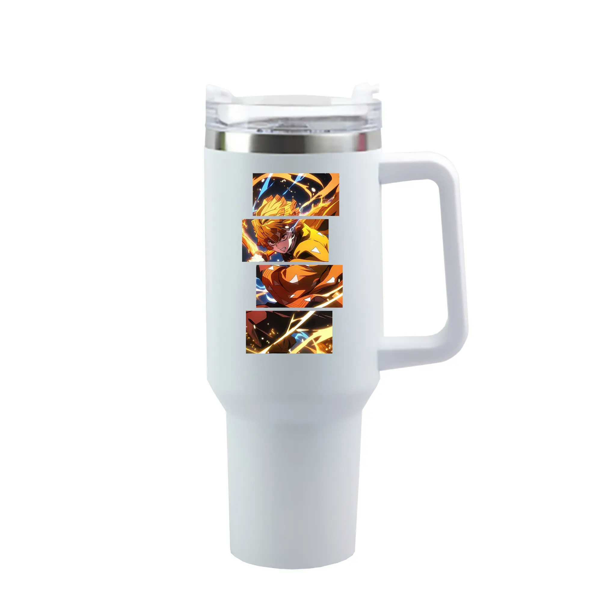 鬼滅の刃 グッズ,我妻 善逸 - 1200mL 車用タンブラー ・ クリスタルステッカー ・ 304ステンレス 内側 ・ 201ステンレス 外側 ・ 保温 保冷 ・ ハンドル＆ストロー付き ・ 通勤 ドライブ アウトドア用