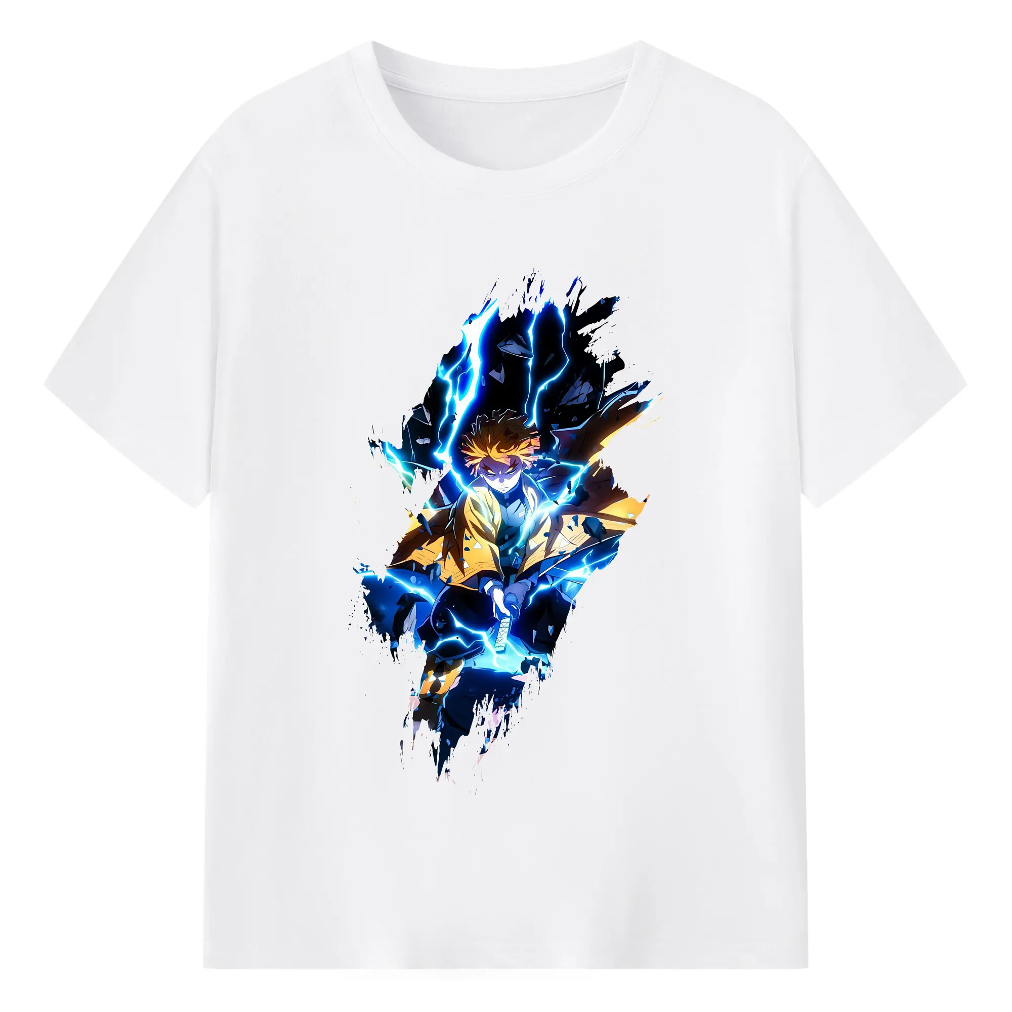 鬼滅の刃 グッズ,我妻 善逸 - 綿100％ 半袖Tシャツ ・ フロントプリント ・ 快適 通気性 ・ 日常使い 散歩 スポーツ用