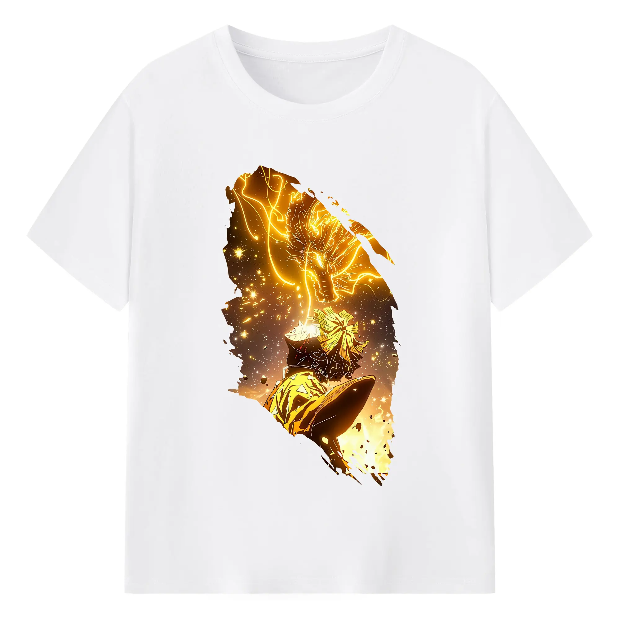 鬼滅の刃 グッズ,我妻 善逸 - 綿100％ 半袖Tシャツ ・ フロントプリント ・ 快適 通気性 ・ 日常使い 散歩 スポーツ用