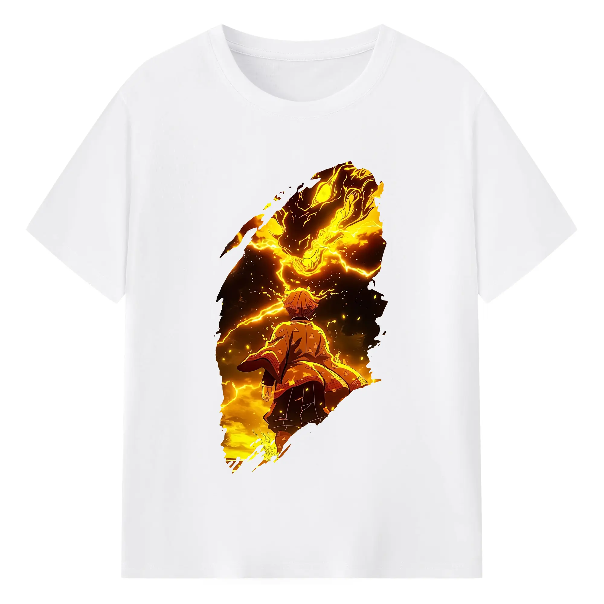 鬼滅の刃 グッズ,我妻 善逸 - 綿100％ 半袖Tシャツ ・ フロントプリント ・ 快適 通気性 ・ 日常使い 散歩 スポーツ用