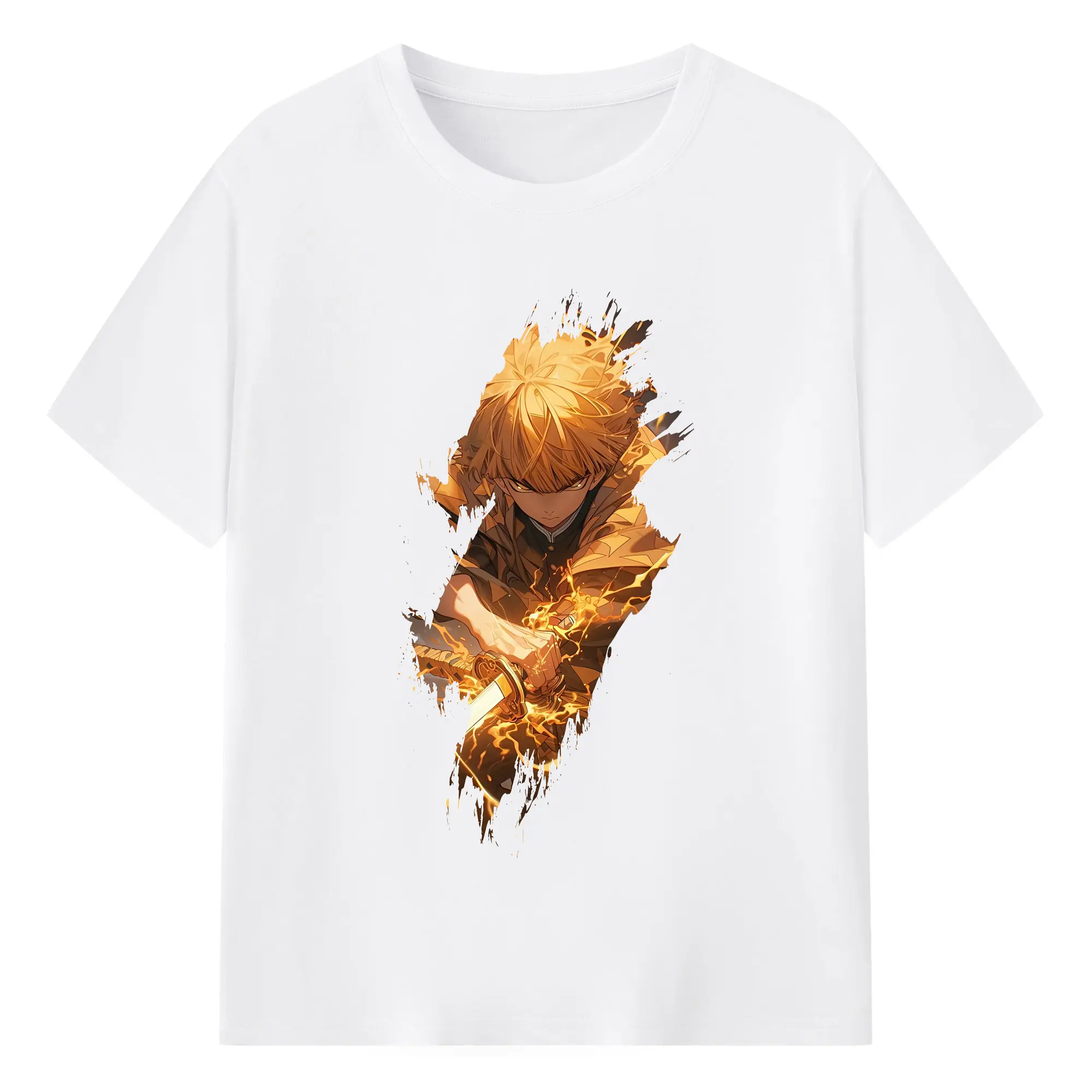 鬼滅の刃 グッズ,我妻 善逸 - 綿100％ 半袖Tシャツ ・ フロントプリント ・ 快適 通気性 ・ 日常使い 散歩 スポーツ用