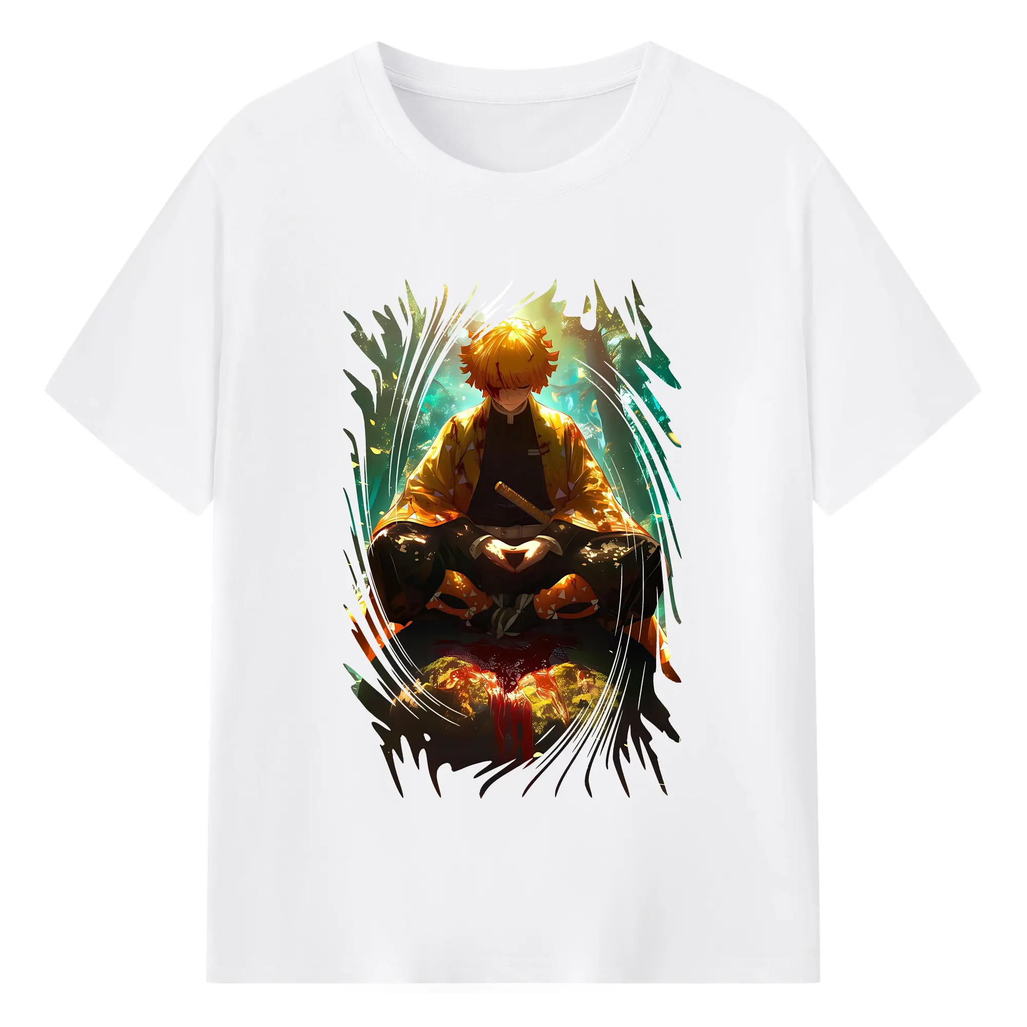 鬼滅の刃 グッズ,我妻 善逸 - 綿100％ 半袖Tシャツ ・ フロントプリント ・ 快適 通気性 ・ 日常使い 散歩 スポーツ用