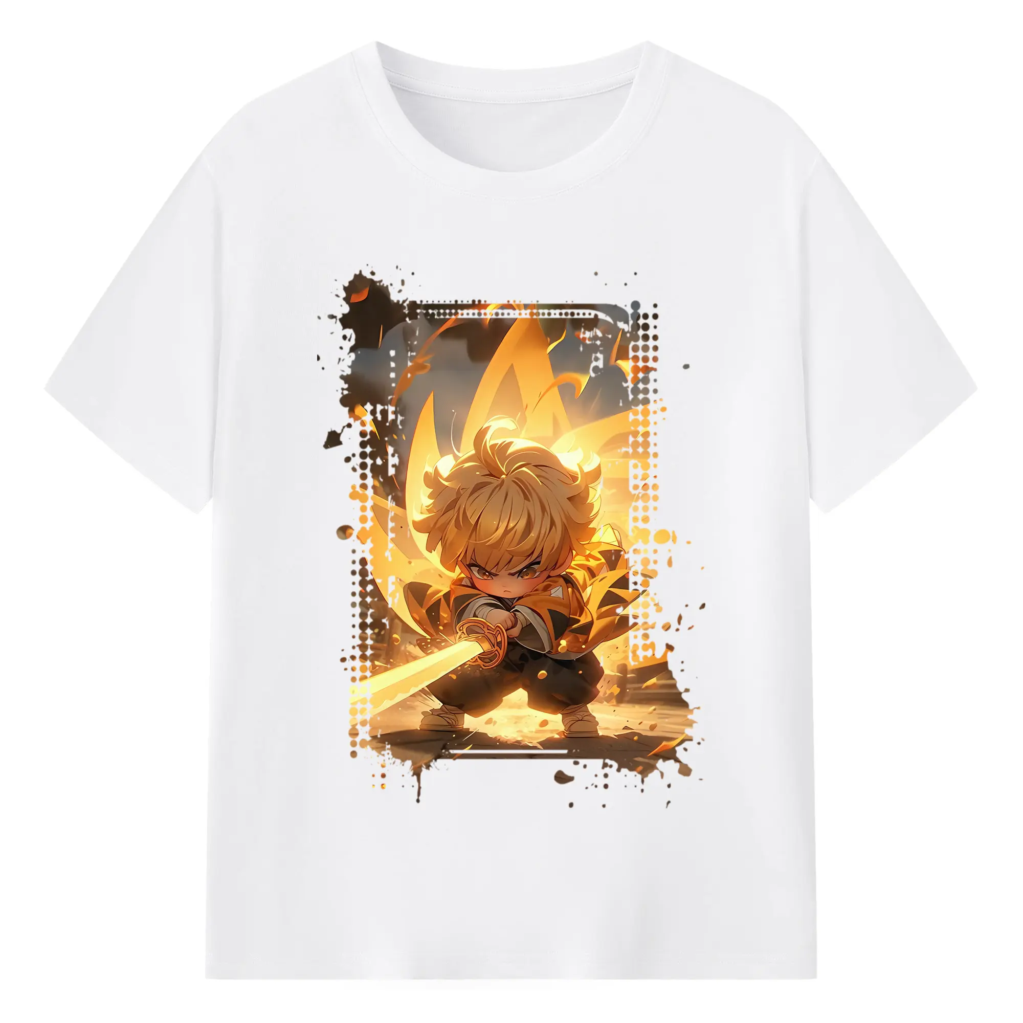 鬼滅の刃 グッズ,我妻 善逸 - 綿100％ 半袖Tシャツ ・ フロントプリント ・ 快適 通気性 ・ 日常使い 散歩 スポーツ用