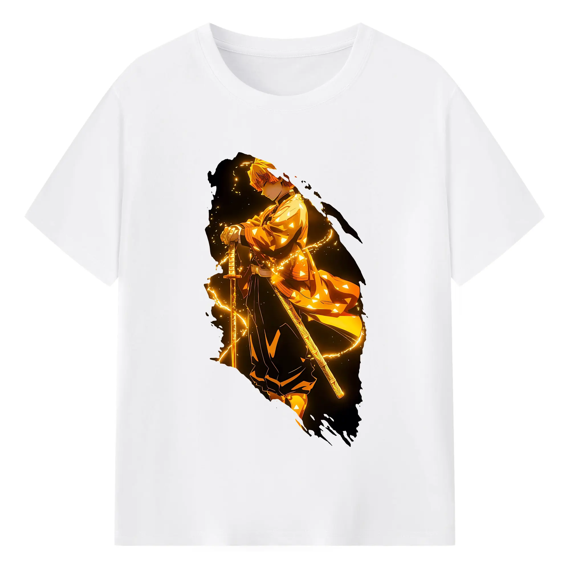 鬼滅の刃 グッズ,我妻 善逸 - 綿100％ 半袖Tシャツ ・ フロントプリント ・ 快適 通気性 ・ 日常使い 散歩 スポーツ用