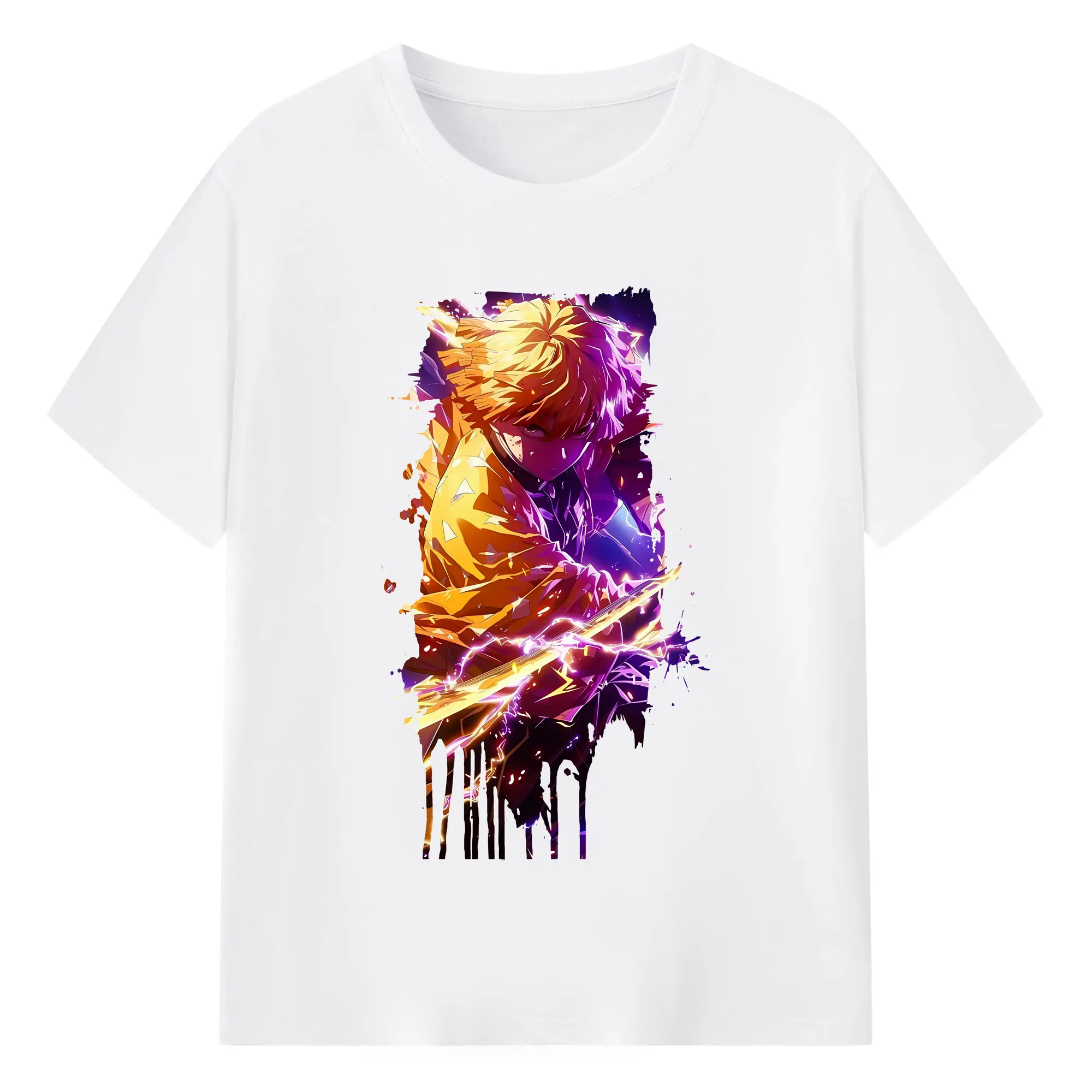 鬼滅の刃 グッズ,我妻 善逸 - 綿100％ 半袖Tシャツ ・ フロントプリント ・ 快適 通気性 ・ 日常使い 散歩 スポーツ用