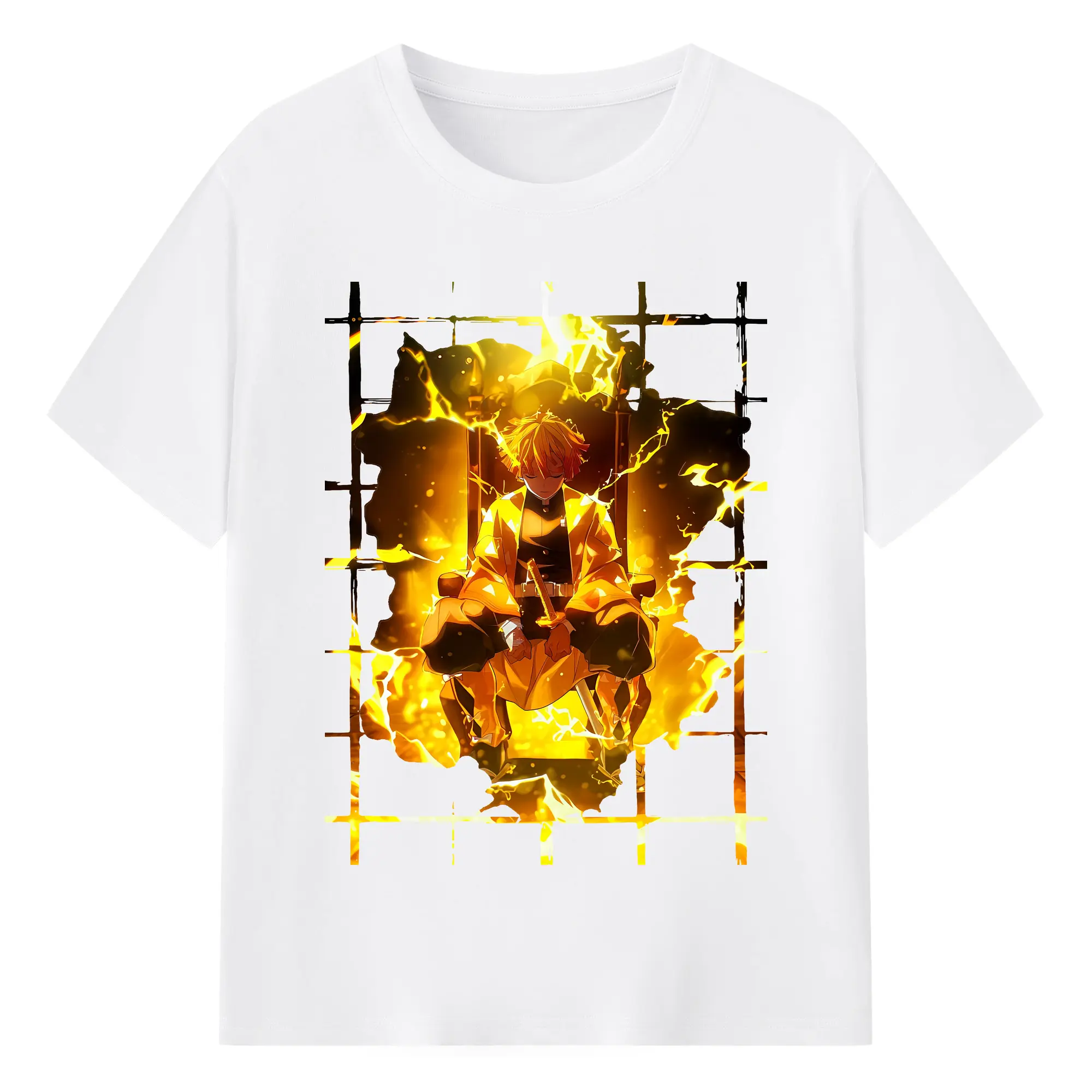 鬼滅の刃 グッズ,我妻 善逸 - 綿100％ 半袖Tシャツ ・ フロントプリント ・ 快適 通気性 ・ 日常使い 散歩 スポーツ用