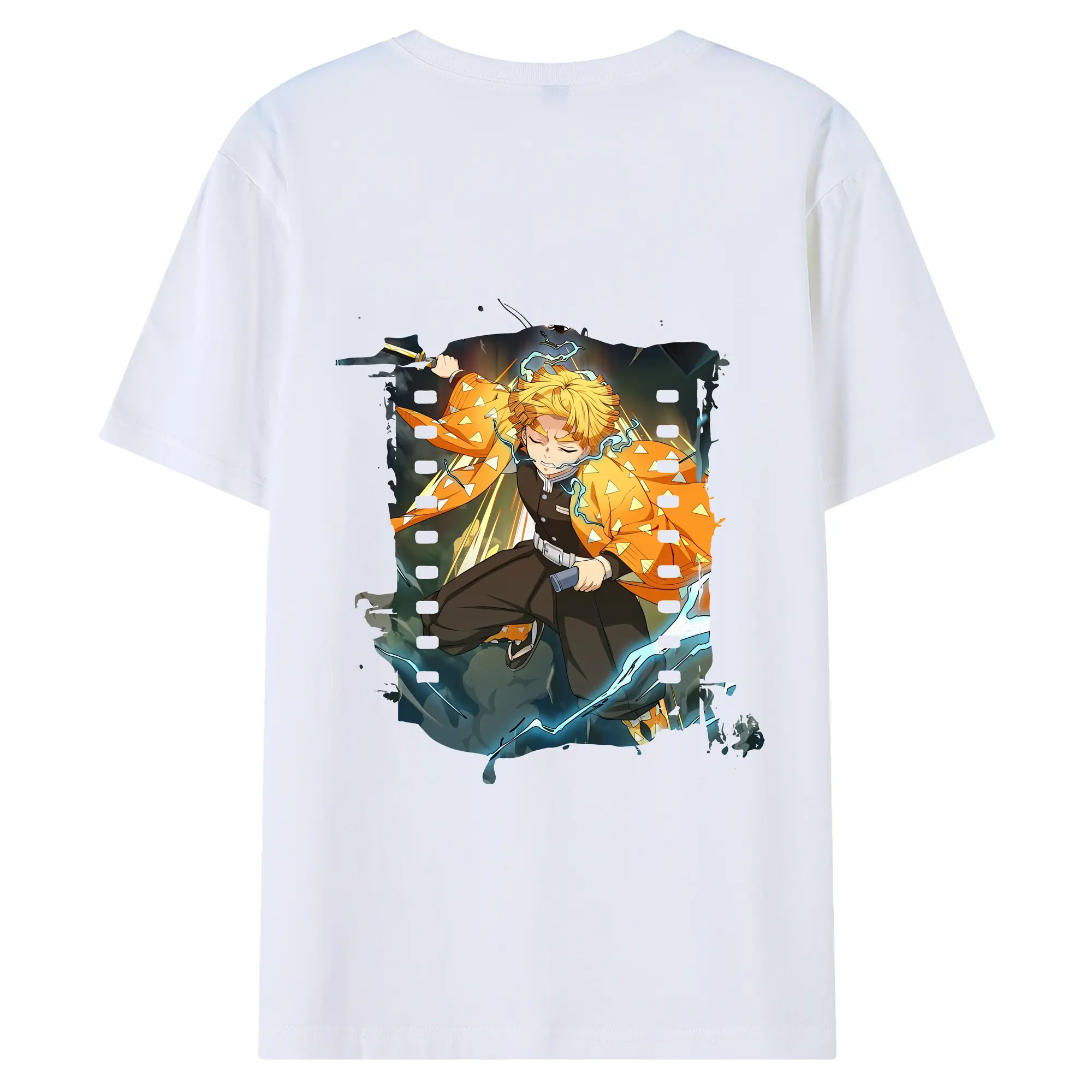 鬼滅の刃 グッズ,我妻 善逸 - 綿100％ 半袖Tシャツ ・ バックプリント ・ 快適 通気性 ・ 日常使い 散歩 スポーツ用