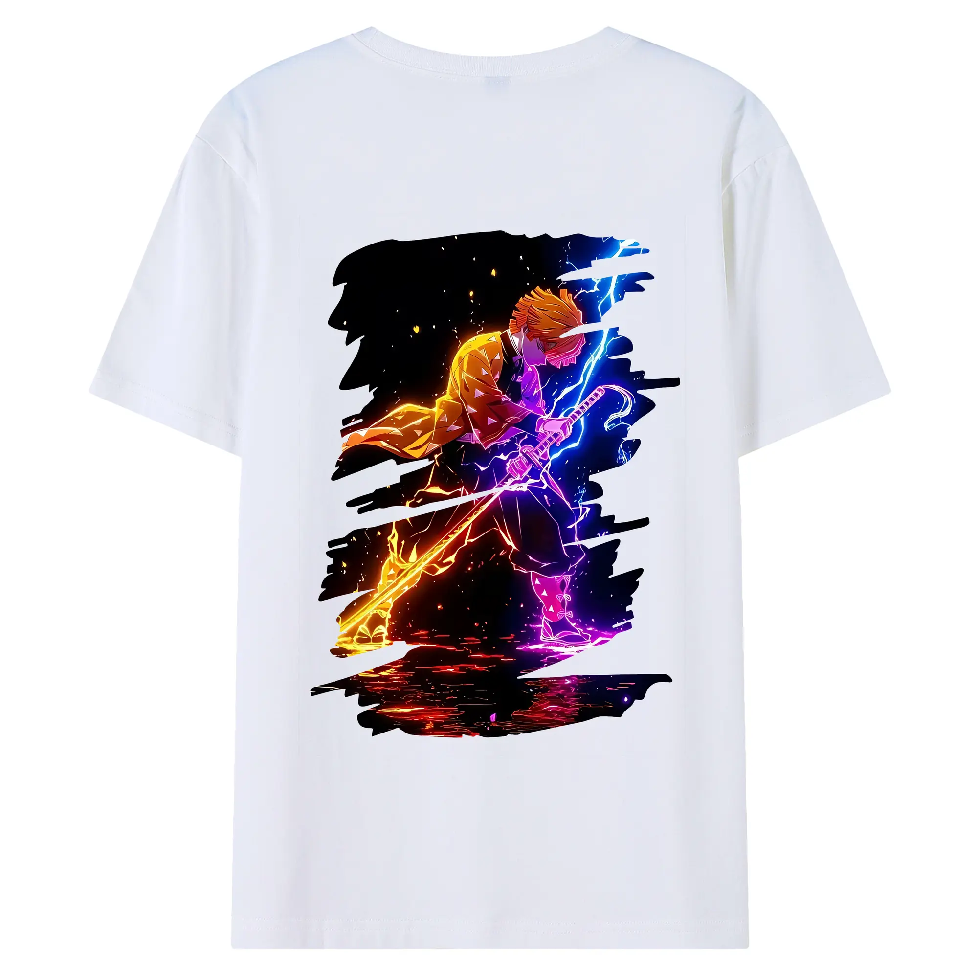 鬼滅の刃 グッズ,我妻 善逸 - 綿100％ 半袖Tシャツ ・ バックプリント ・ 快適 通気性 ・ 日常使い 散歩 スポーツ用