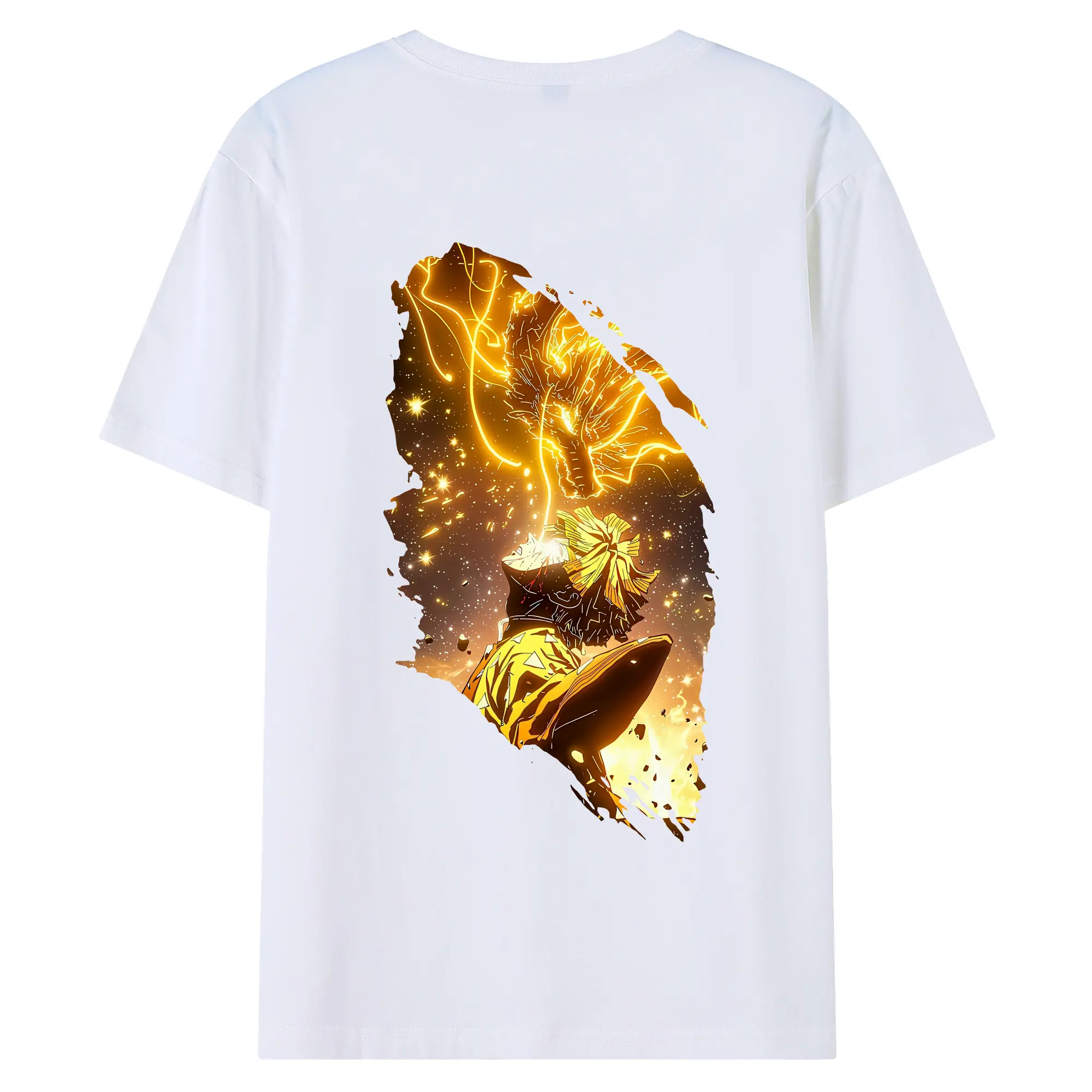 鬼滅の刃 グッズ,我妻 善逸 - 綿100％ 半袖Tシャツ ・ バックプリント ・ 快適 通気性 ・ 日常使い 散歩 スポーツ用