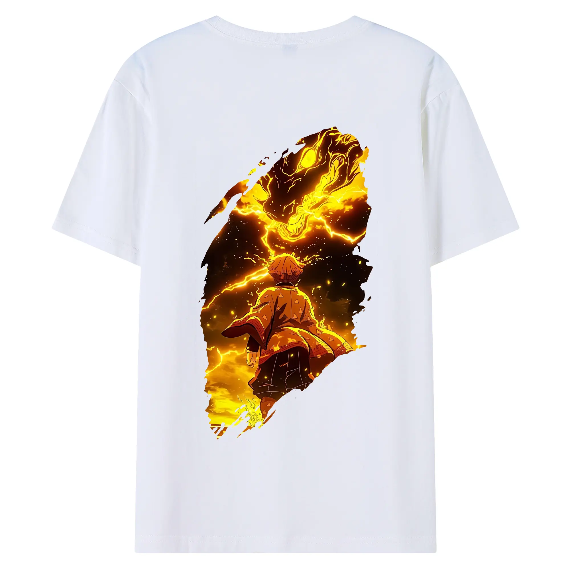 鬼滅の刃 グッズ,我妻 善逸 - 綿100％ 半袖Tシャツ ・ バックプリント ・ 快適 通気性 ・ 日常使い 散歩 スポーツ用