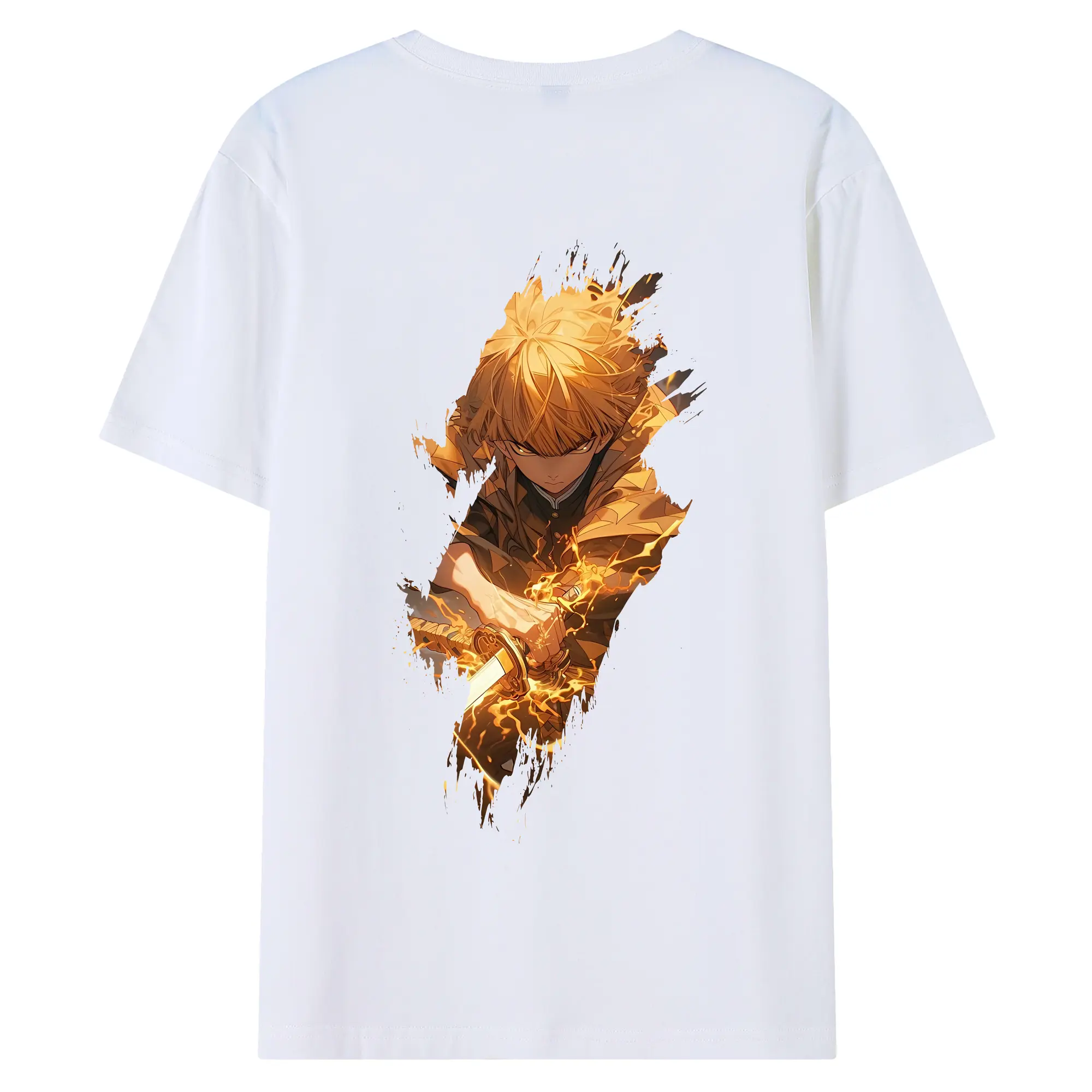 鬼滅の刃 グッズ,我妻 善逸 - 綿100％ 半袖Tシャツ ・ バックプリント ・ 快適 通気性 ・ 日常使い 散歩 スポーツ用