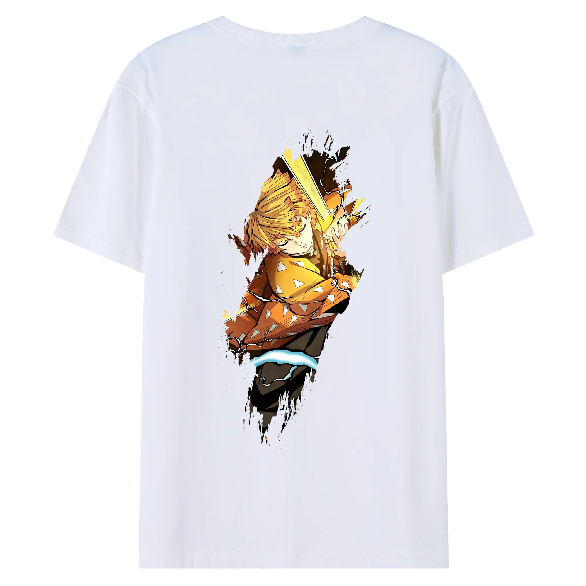 鬼滅の刃 グッズ,我妻 善逸 - 綿100％ 半袖Tシャツ ・ バックプリント ・ 快適 通気性 ・ 日常使い 散歩 スポーツ用