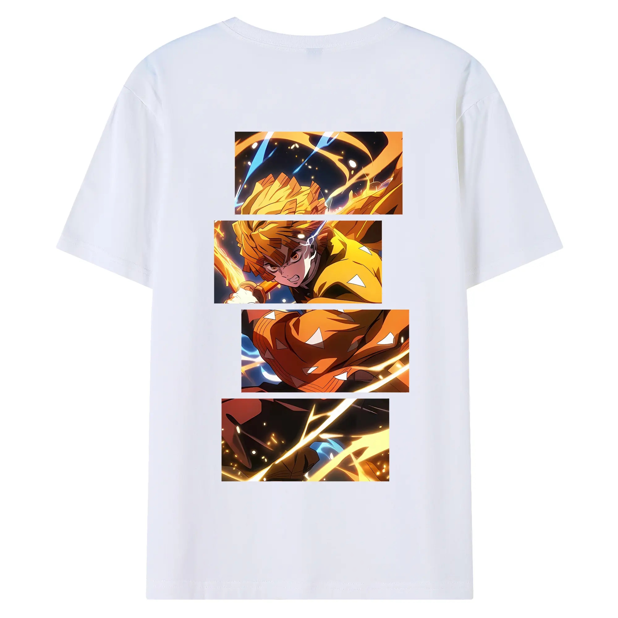 鬼滅の刃 グッズ,我妻 善逸 - 綿100％ 半袖Tシャツ ・ バックプリント ・ 快適 通気性 ・ 日常使い 散歩 スポーツ用