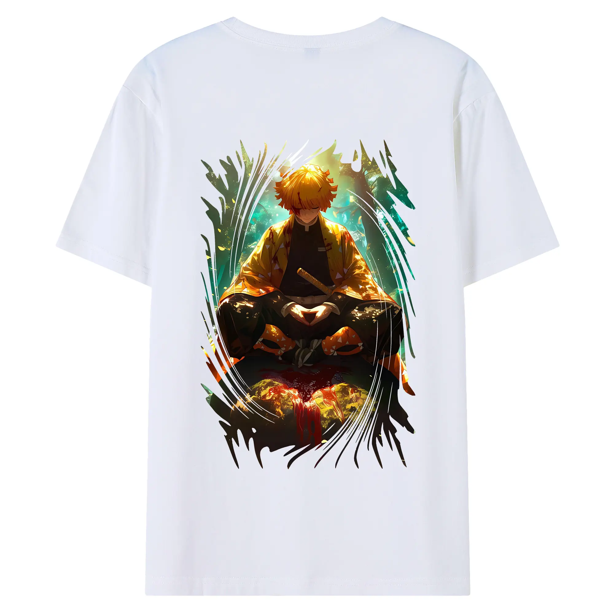 鬼滅の刃 グッズ,我妻 善逸 - 綿100％ 半袖Tシャツ ・ バックプリント ・ 快適 通気性 ・ 日常使い 散歩 スポーツ用