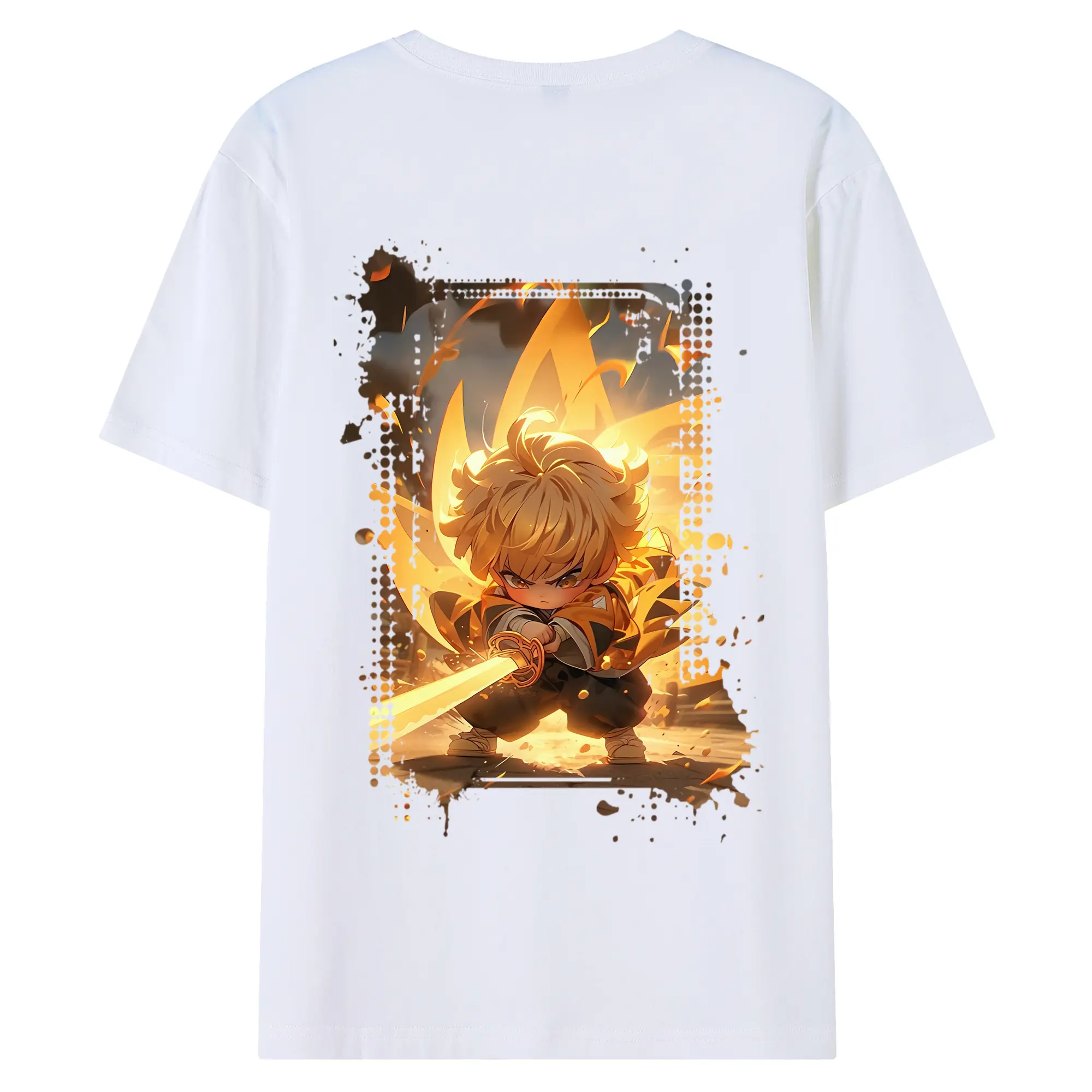 鬼滅の刃 グッズ,我妻 善逸 - 綿100％ 半袖Tシャツ ・ バックプリント ・ 快適 通気性 ・ 日常使い 散歩 スポーツ用