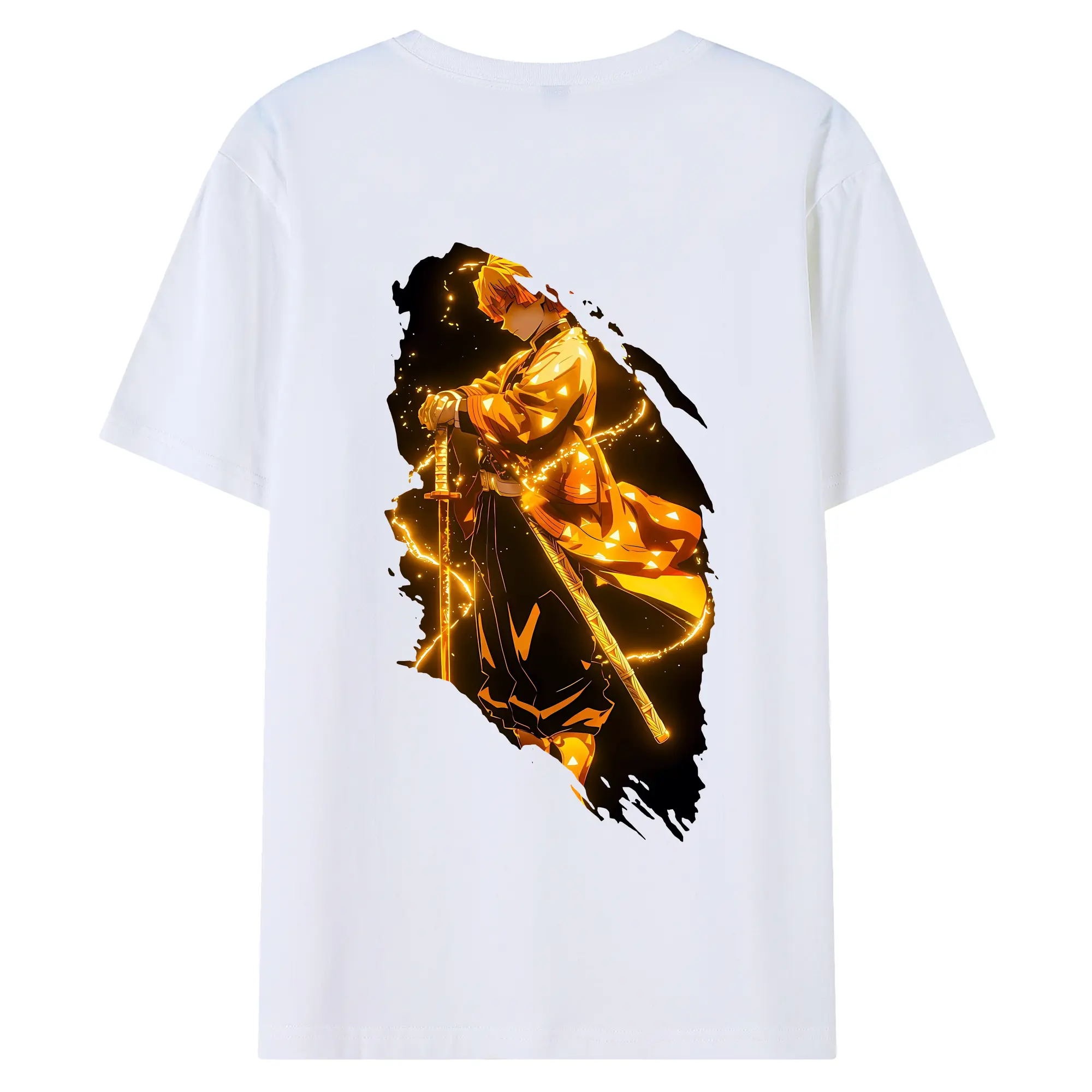 鬼滅の刃 グッズ,我妻 善逸 - 綿100％ 半袖Tシャツ ・ バックプリント ・ 快適 通気性 ・ 日常使い 散歩 スポーツ用