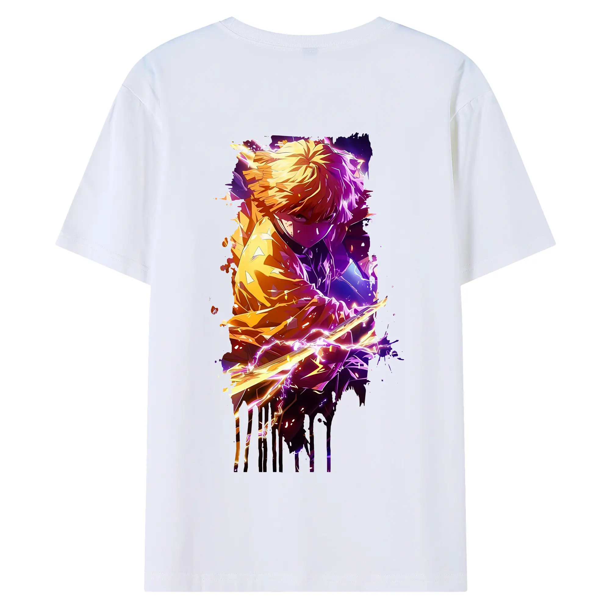 鬼滅の刃 グッズ,我妻 善逸 - 綿100％ 半袖Tシャツ ・ バックプリント ・ 快適 通気性 ・ 日常使い 散歩 スポーツ用