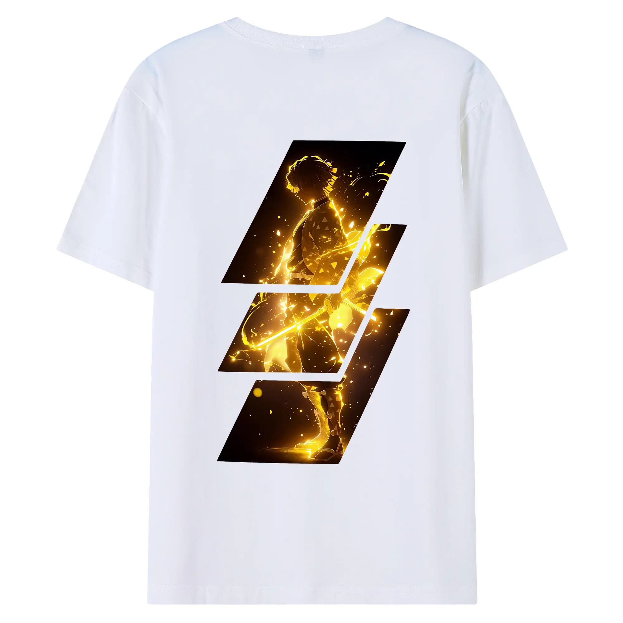 鬼滅の刃 グッズ,我妻 善逸 - 綿100％ 半袖Tシャツ ・ バックプリント ・ 快適 通気性 ・ 日常使い 散歩 スポーツ用