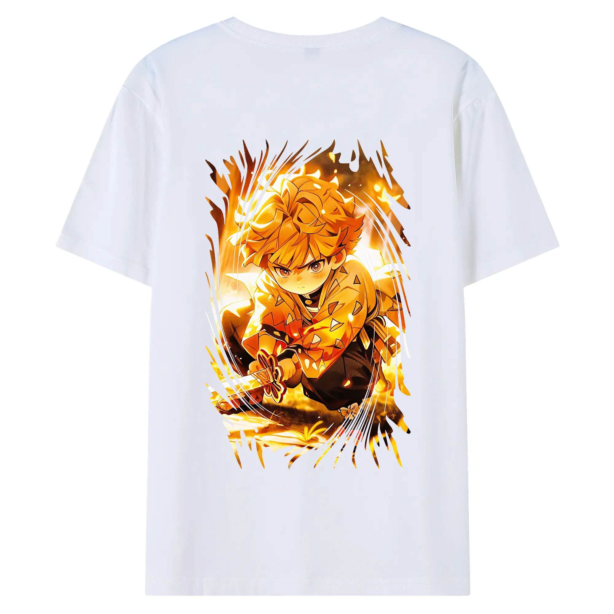 鬼滅の刃 グッズ,我妻 善逸 - 綿100％ 半袖Tシャツ ・ バックプリント ・ 快適 通気性 ・ 日常使い 散歩 スポーツ用