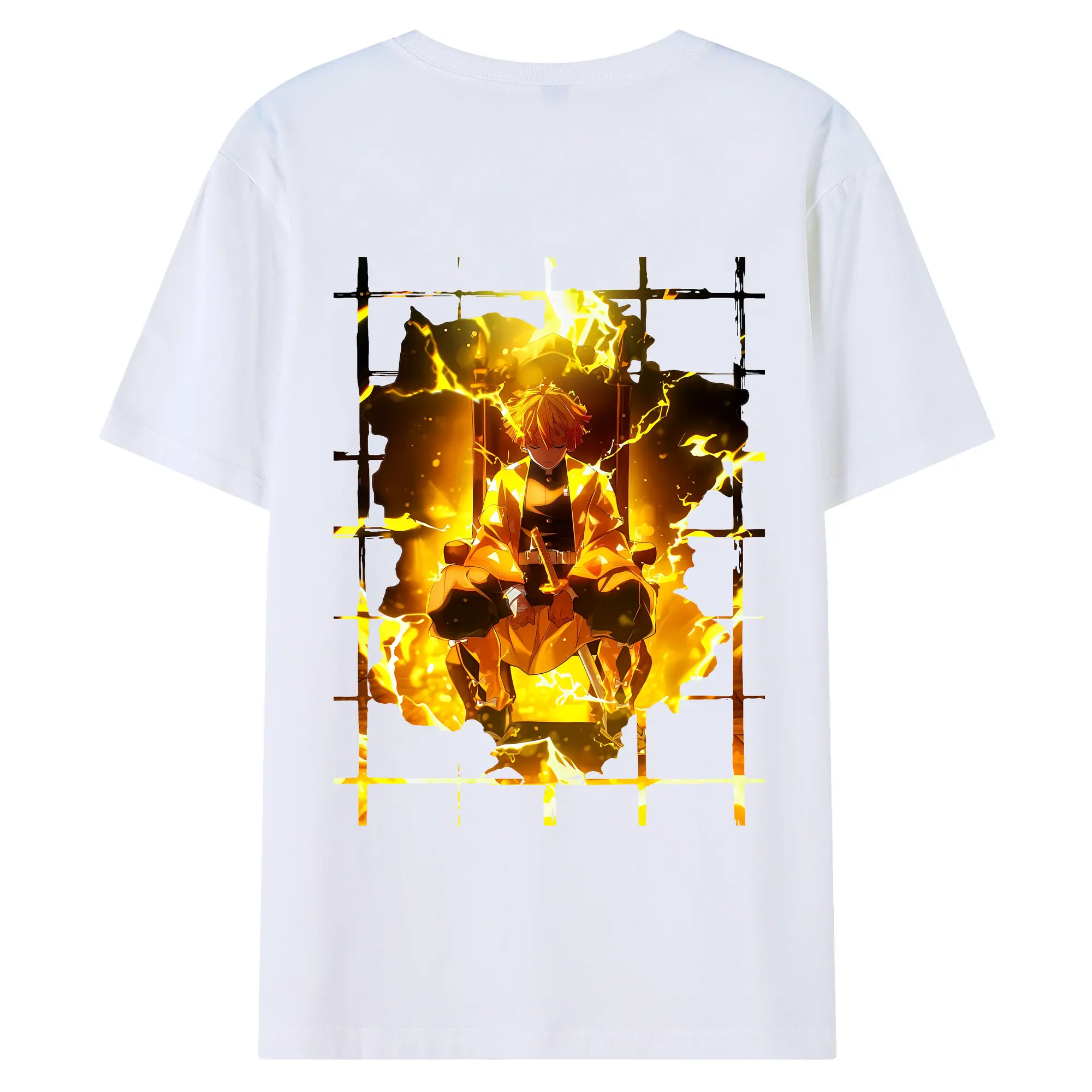 鬼滅の刃 グッズ,我妻 善逸 - 綿100％ 半袖Tシャツ ・ バックプリント ・ 快適 通気性 ・ 日常使い 散歩 スポーツ用