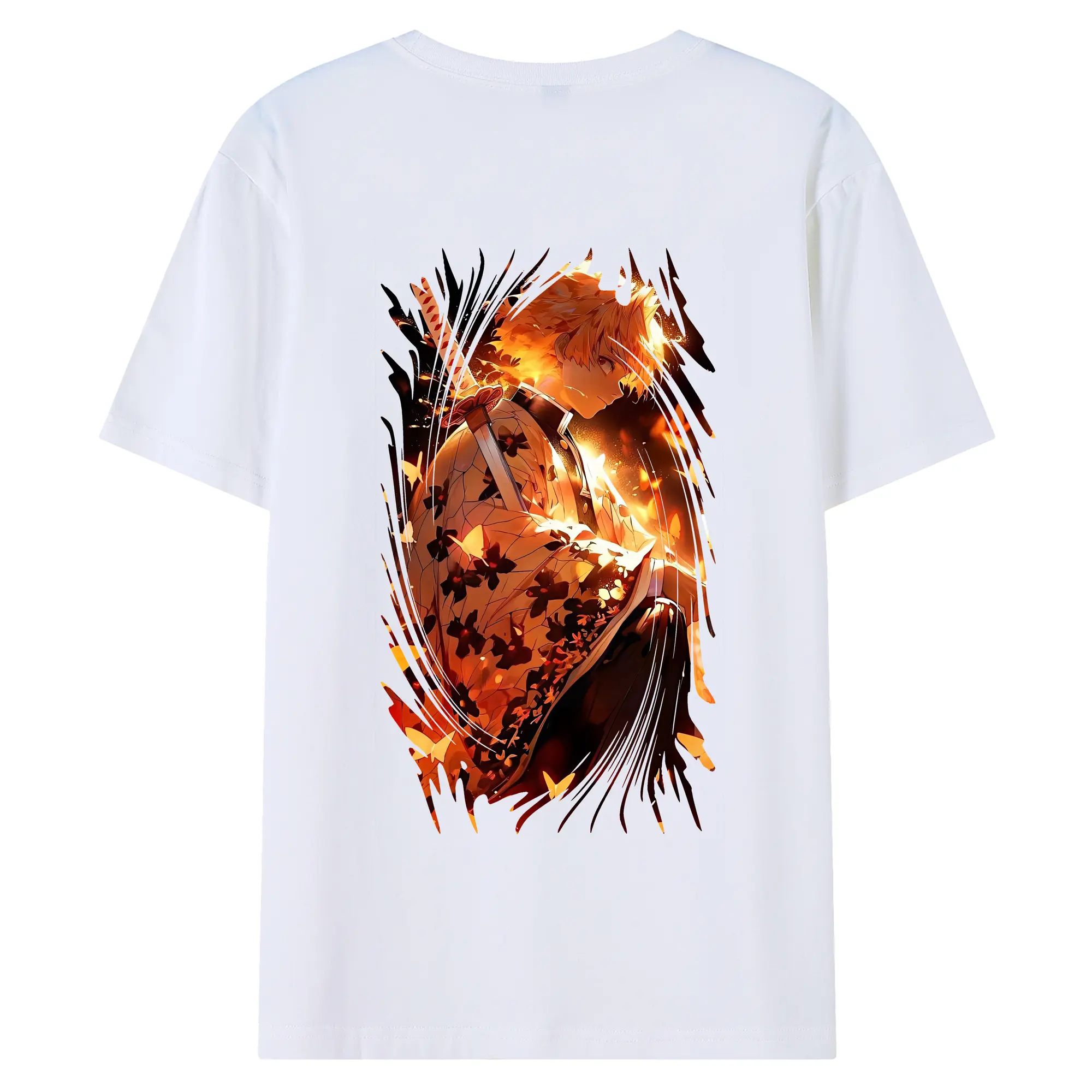 鬼滅の刃 グッズ,我妻 善逸 - 綿100％ 半袖Tシャツ ・ バックプリント ・ 快適 通気性 ・ 日常使い 散歩 スポーツ用