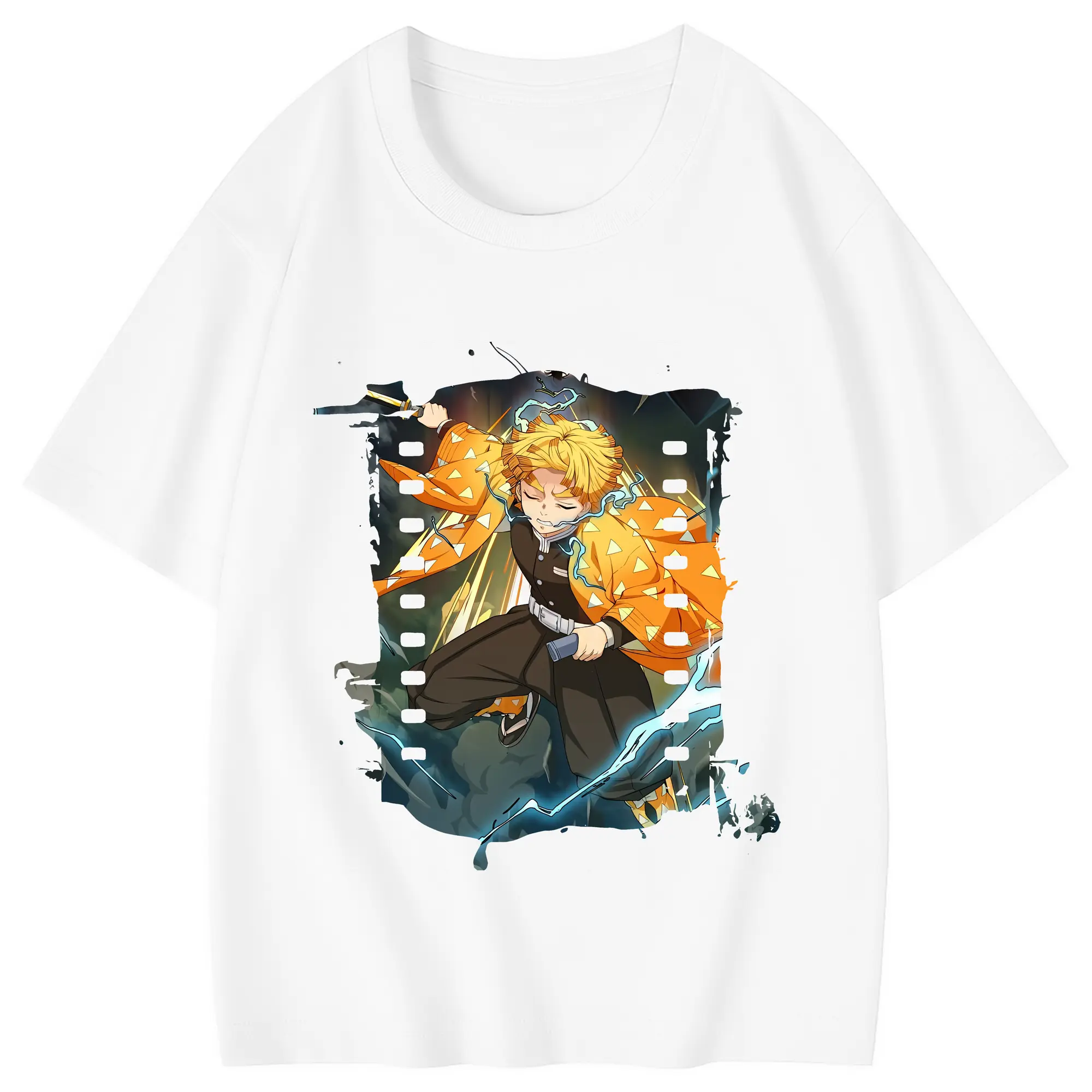 鬼滅の刃 グッズ,我妻 善逸 - 綿100％ キッズTシャツ ・ フロントプリント ・ 快適 通気性 ・ スポーツ カジュアル 散歩用