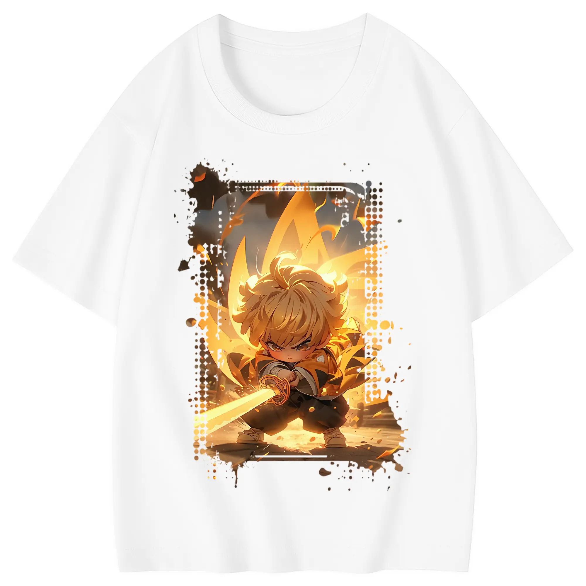 鬼滅の刃 グッズ,我妻 善逸 - 綿100％ キッズTシャツ ・ フロントプリント ・ 快適 通気性 ・ スポーツ カジュアル 散歩用