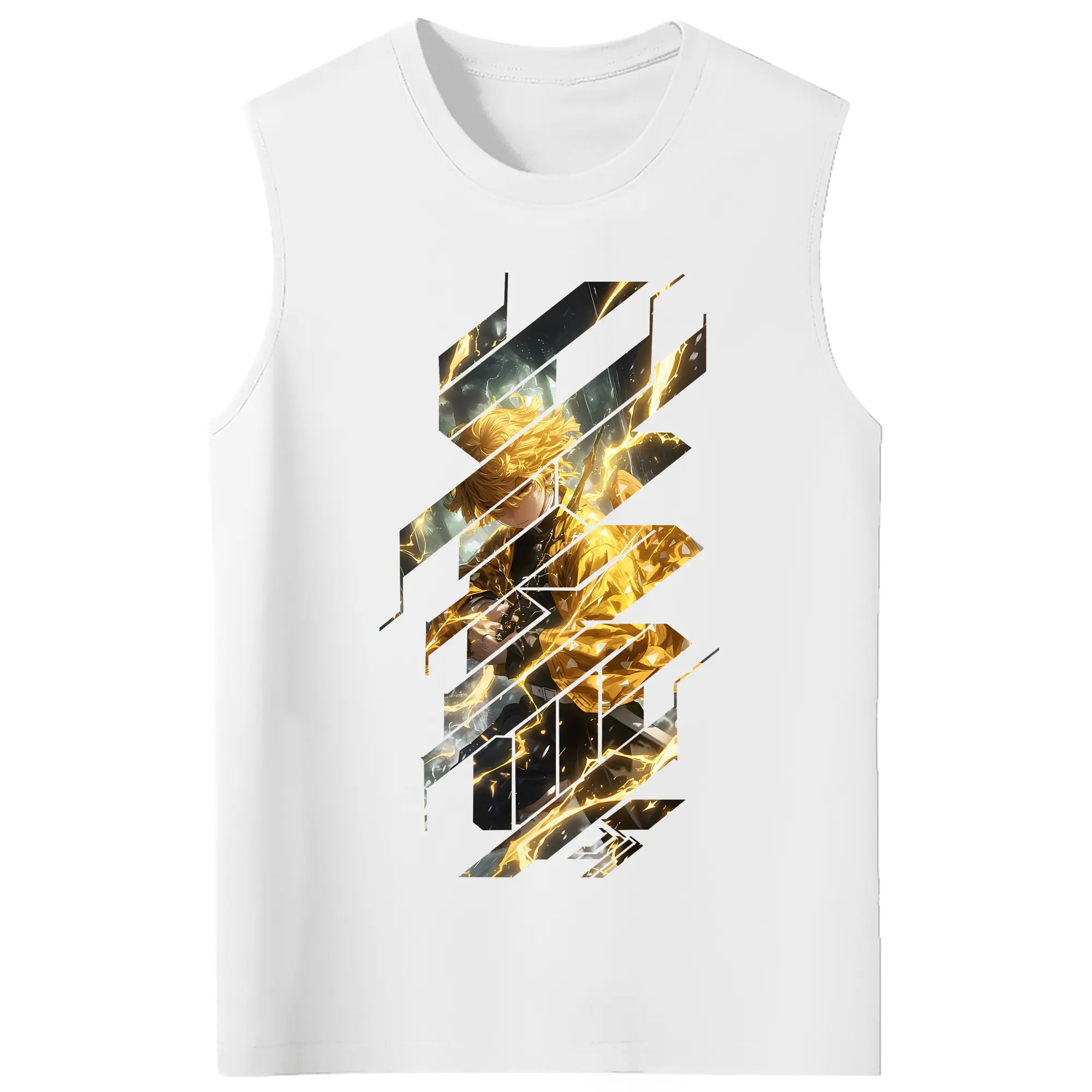 鬼滅の刃 グッズ,我妻 善逸 - コットン100％ タンクトップ ・ フロントプリント ・ タイトフィット ・ 快適 通気性 ・ スポーツ カジュアル 散歩用