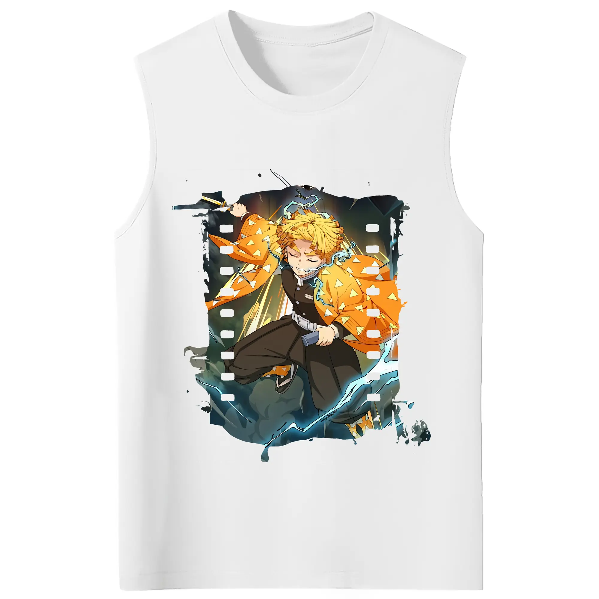 鬼滅の刃 グッズ,我妻 善逸 - コットン100％ タンクトップ ・ フロントプリント ・ タイトフィット ・ 快適 通気性 ・ スポーツ カジュアル 散歩用