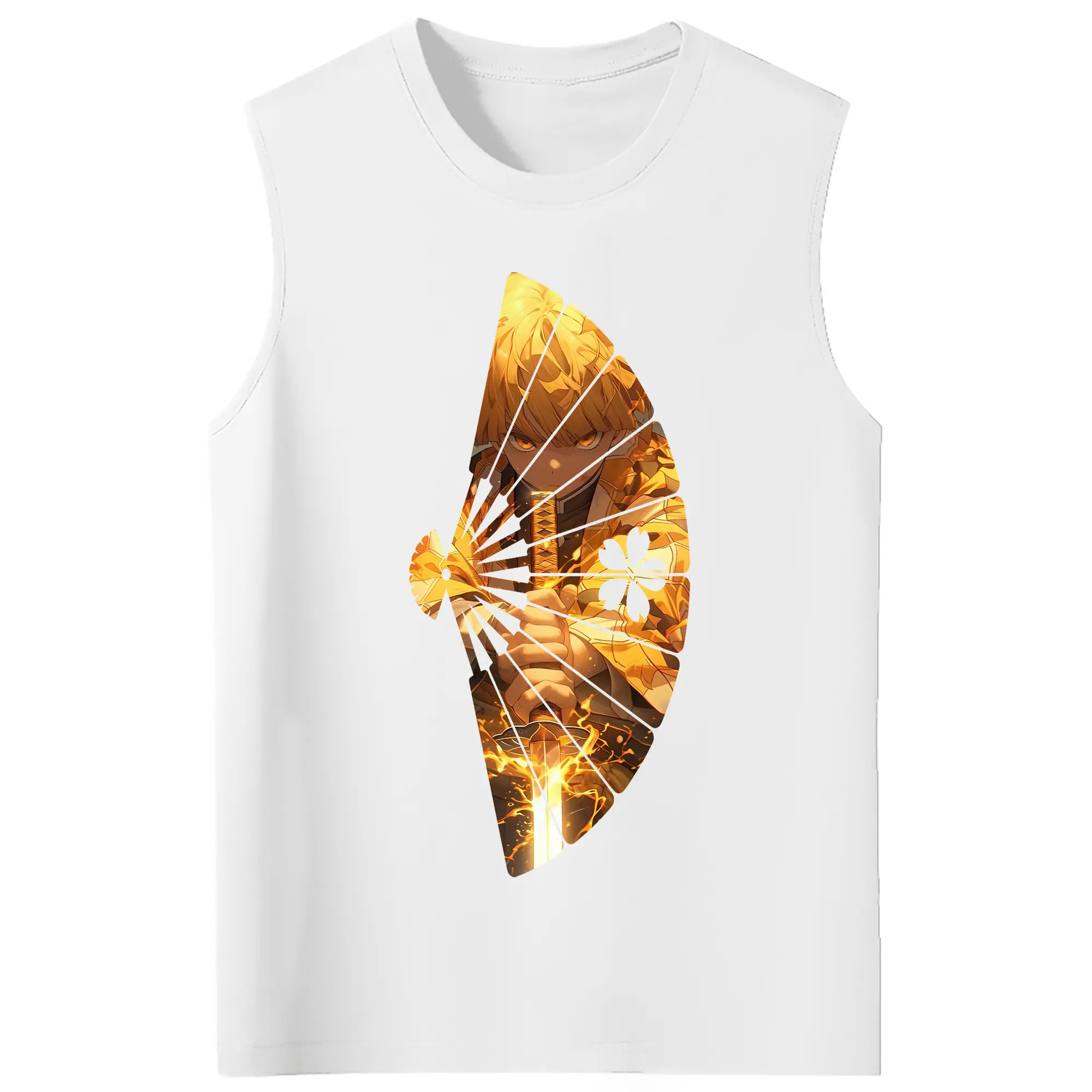 鬼滅の刃 グッズ,我妻 善逸 - コットン100％ タンクトップ ・ フロントプリント ・ タイトフィット ・ 快適 通気性 ・ スポーツ カジュアル 散歩用