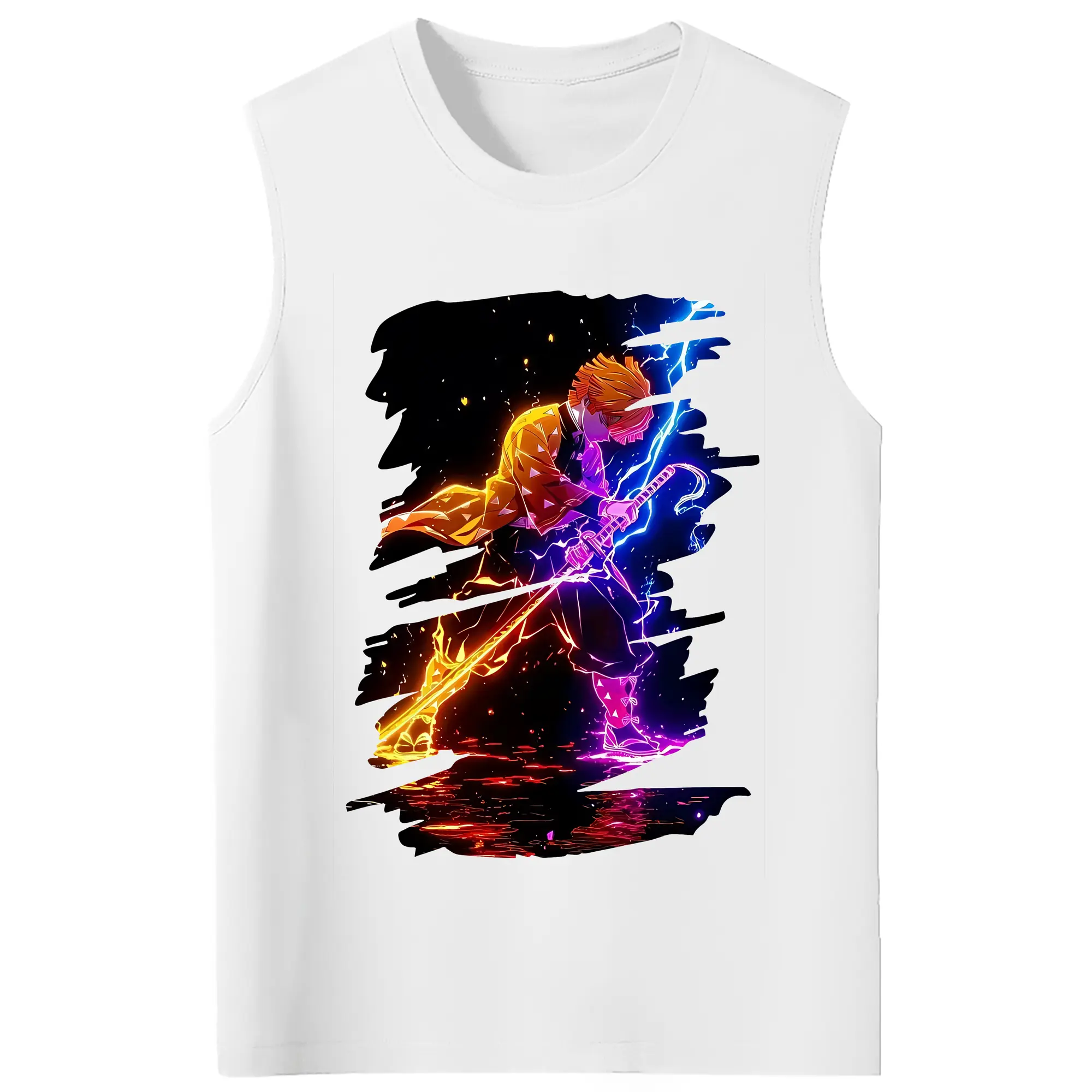 鬼滅の刃 グッズ,我妻 善逸 - コットン100％ タンクトップ ・ フロントプリント ・ タイトフィット ・ 快適 通気性 ・ スポーツ カジュアル 散歩用