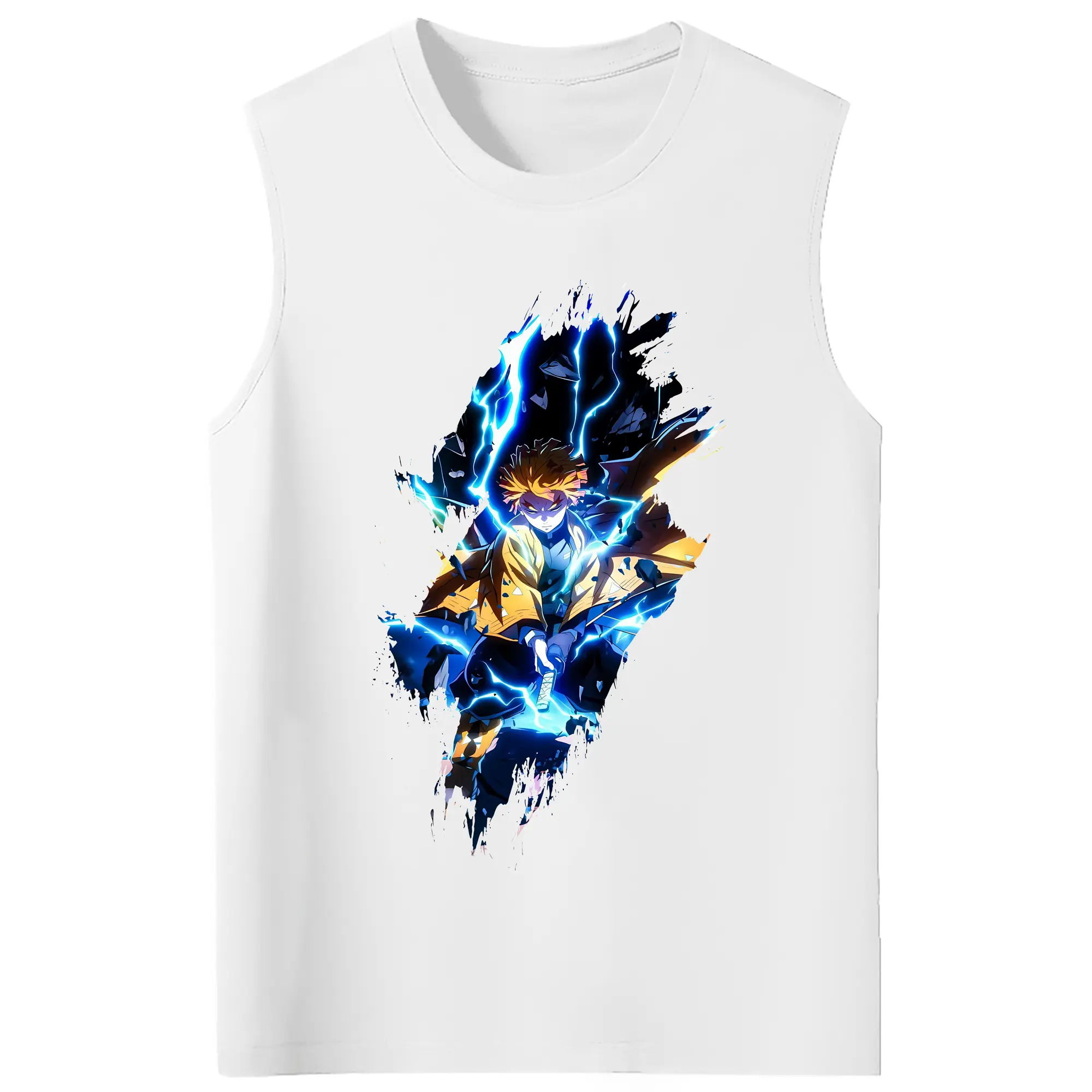 鬼滅の刃 グッズ,我妻 善逸 - コットン100％ タンクトップ ・ フロントプリント ・ タイトフィット ・ 快適 通気性 ・ スポーツ カジュアル 散歩用