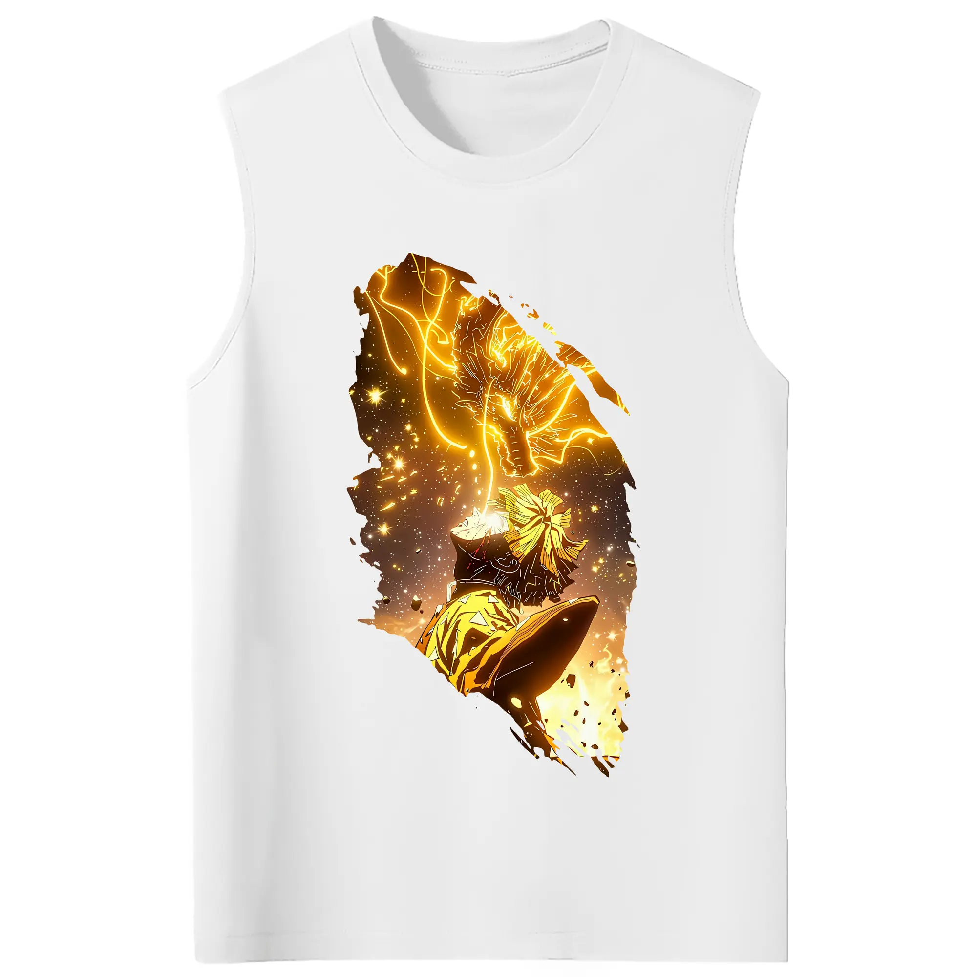 鬼滅の刃 グッズ,我妻 善逸 - コットン100％ タンクトップ ・ フロントプリント ・ タイトフィット ・ 快適 通気性 ・ スポーツ カジュアル 散歩用