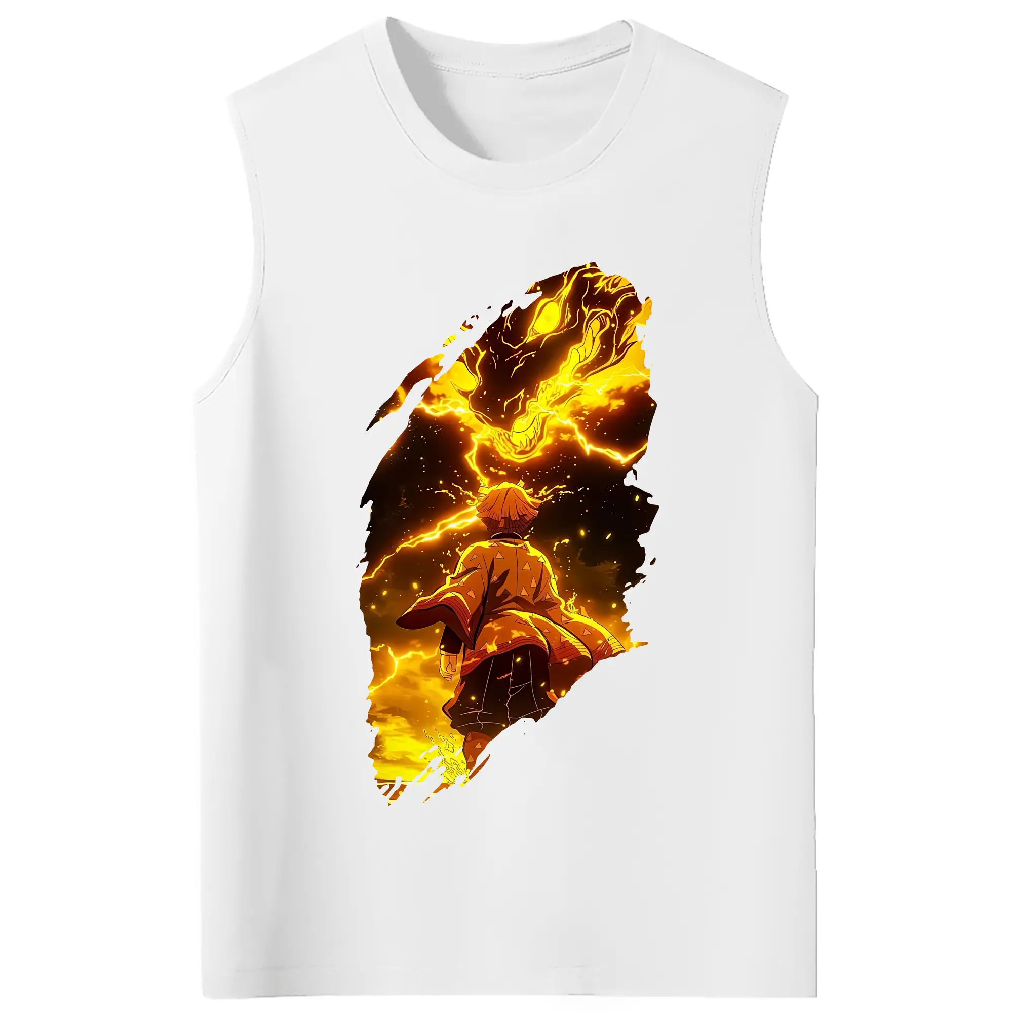 鬼滅の刃 グッズ,我妻 善逸 - コットン100％ タンクトップ ・ フロントプリント ・ タイトフィット ・ 快適 通気性 ・ スポーツ カジュアル 散歩用