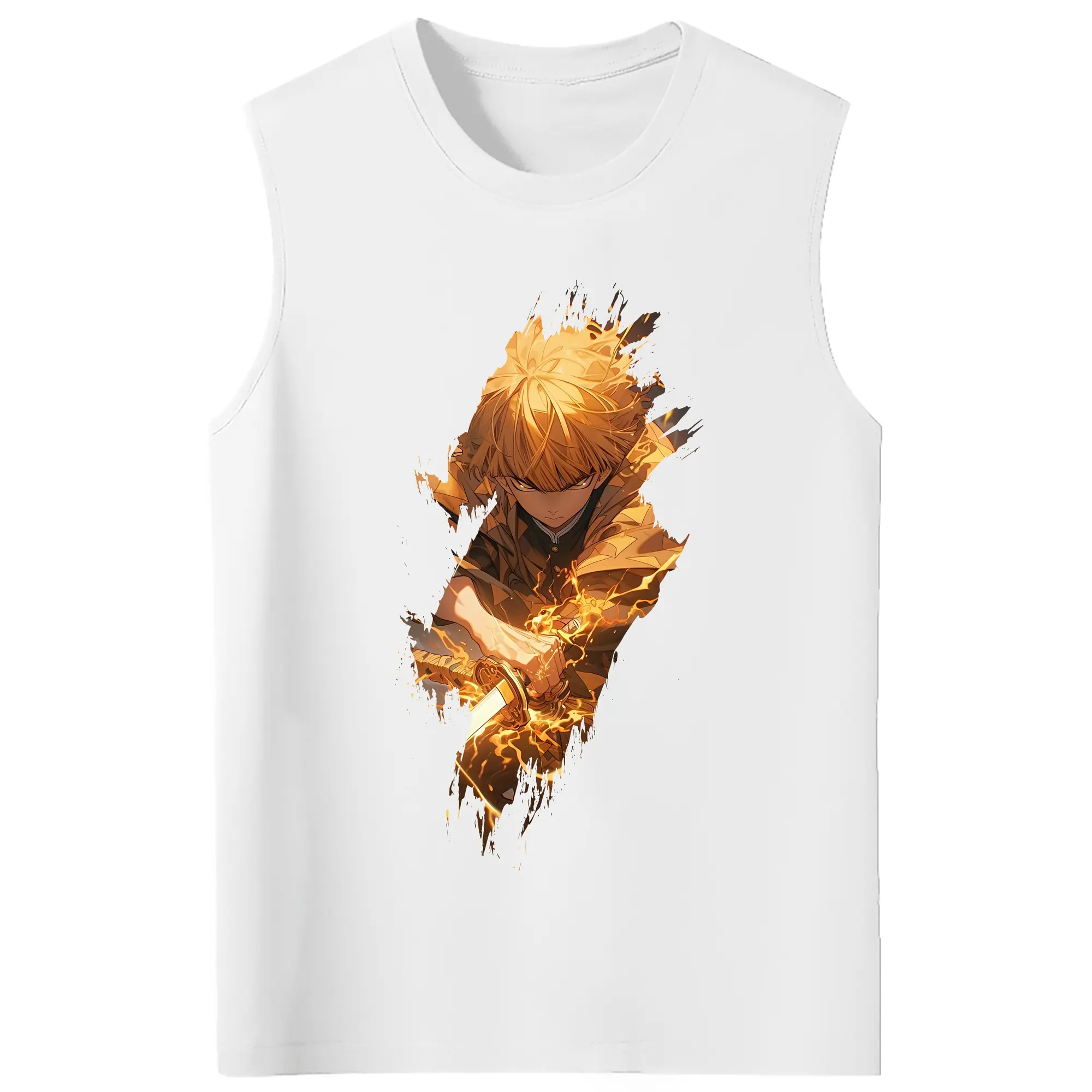 鬼滅の刃 グッズ,我妻 善逸 - コットン100％ タンクトップ ・ フロントプリント ・ タイトフィット ・ 快適 通気性 ・ スポーツ カジュアル 散歩用