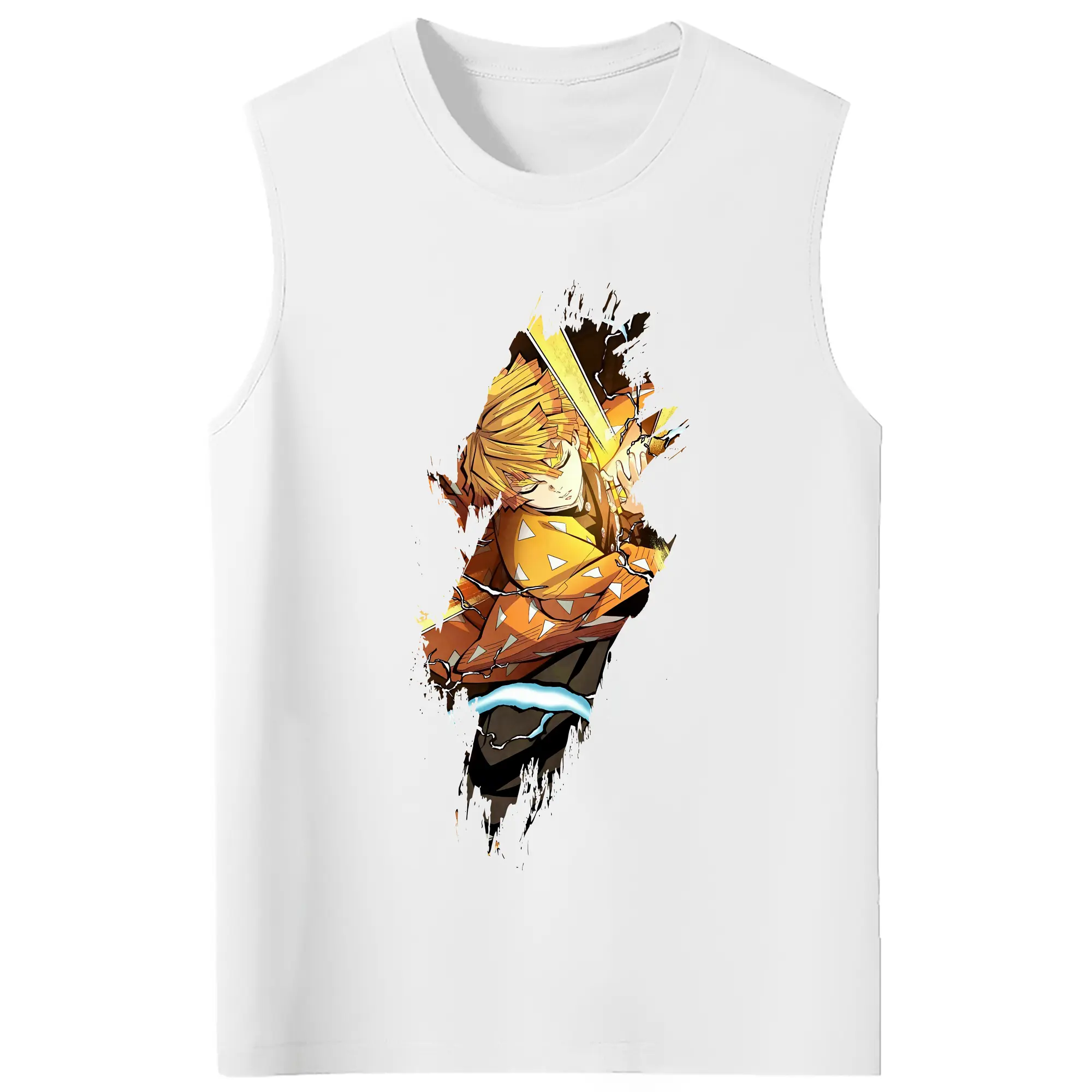 鬼滅の刃 グッズ,我妻 善逸 - コットン100％ タンクトップ ・ フロントプリント ・ タイトフィット ・ 快適 通気性 ・ スポーツ カジュアル 散歩用