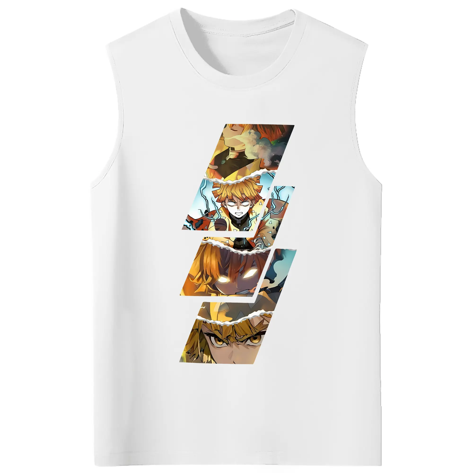 鬼滅の刃 グッズ,我妻 善逸 - コットン100％ タンクトップ ・ フロントプリント ・ タイトフィット ・ 快適 通気性 ・ スポーツ カジュアル 散歩用