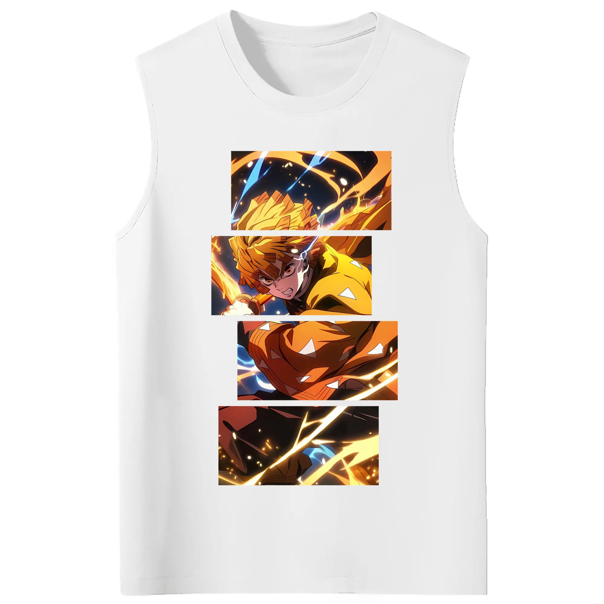 鬼滅の刃 グッズ,我妻 善逸 - コットン100％ タンクトップ ・ フロントプリント ・ タイトフィット ・ 快適 通気性 ・ スポーツ カジュアル 散歩用