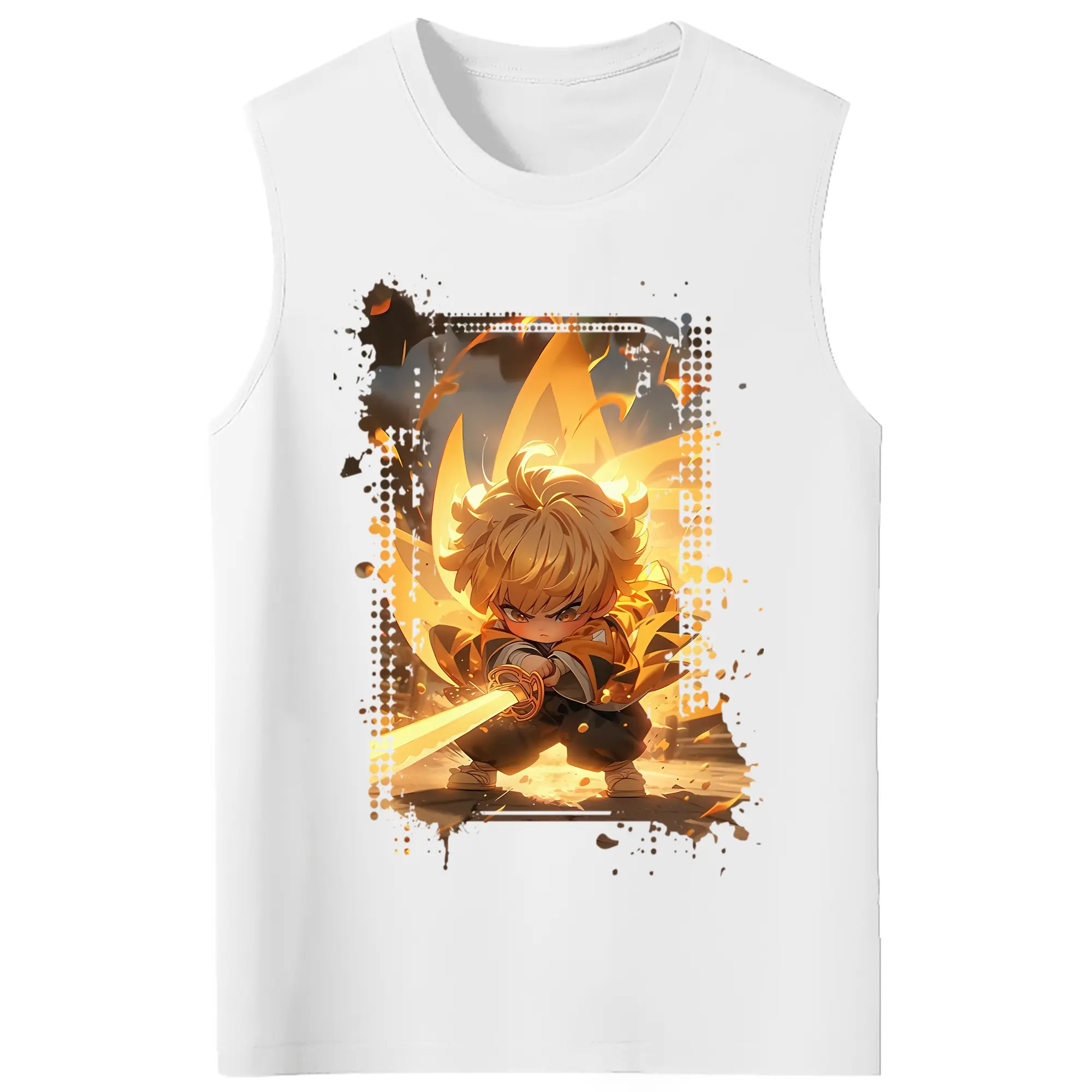 鬼滅の刃 グッズ,我妻 善逸 - コットン100％ タンクトップ ・ フロントプリント ・ タイトフィット ・ 快適 通気性 ・ スポーツ カジュアル 散歩用
