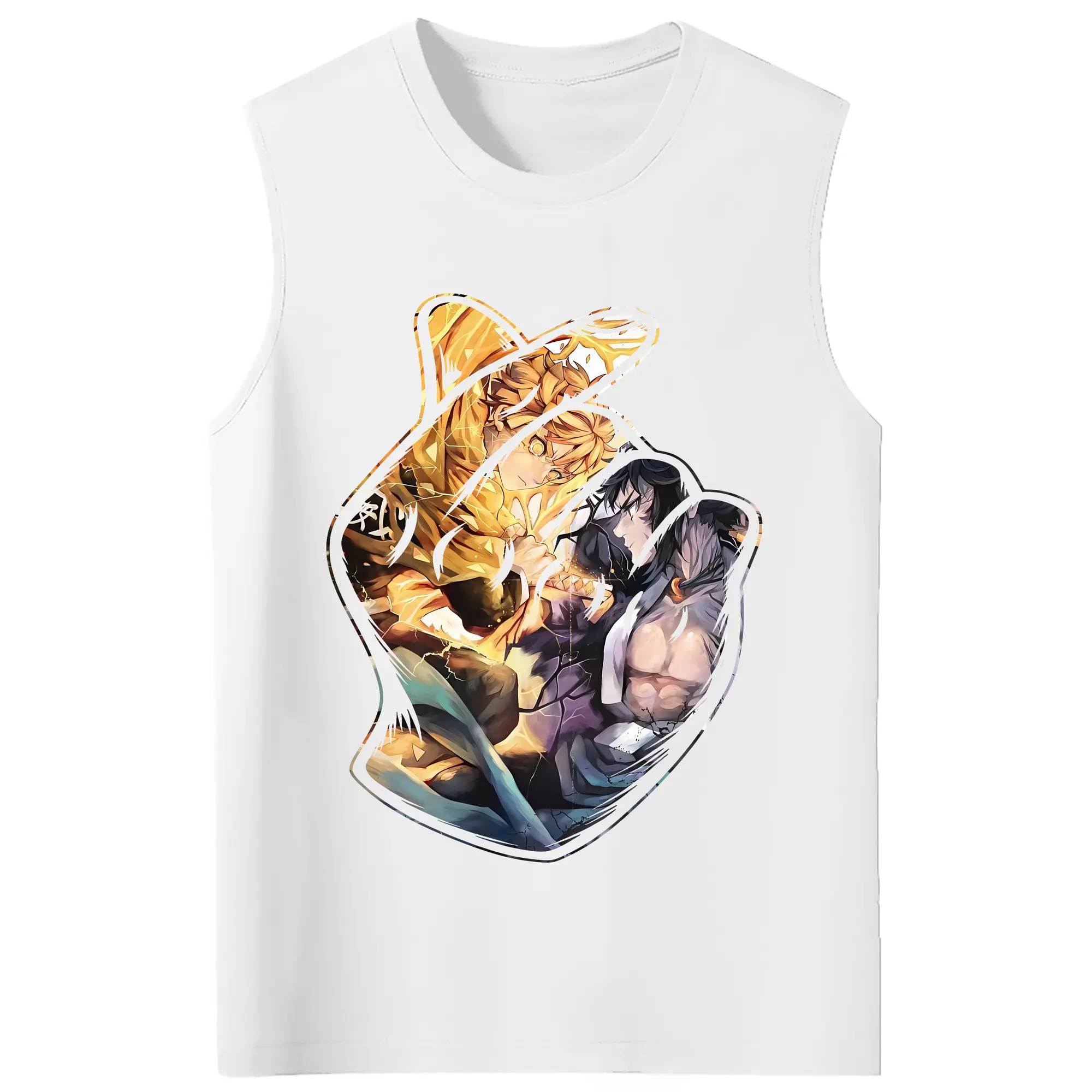 鬼滅の刃 グッズ,我妻 善逸 - コットン100％ タンクトップ ・ フロントプリント ・ タイトフィット ・ 快適 通気性 ・ スポーツ カジュアル 散歩用