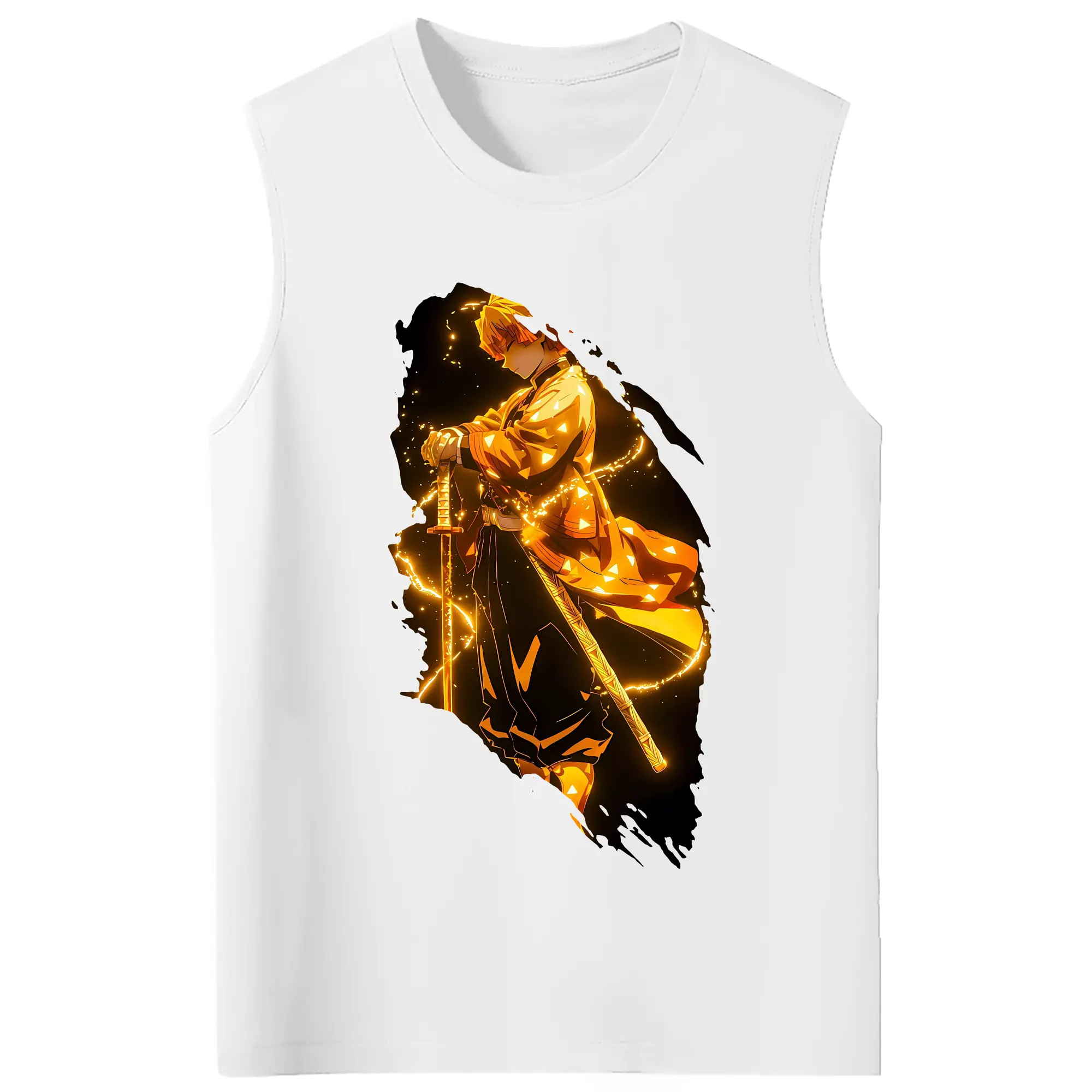 鬼滅の刃 グッズ,我妻 善逸 - コットン100％ タンクトップ ・ フロントプリント ・ タイトフィット ・ 快適 通気性 ・ スポーツ カジュアル 散歩用