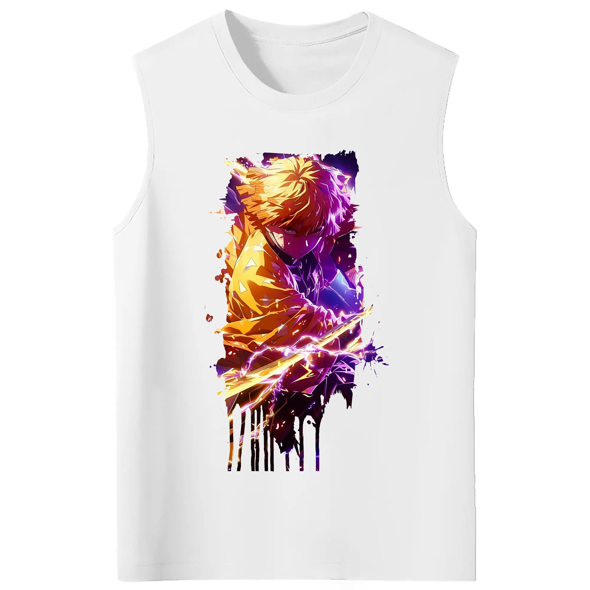 鬼滅の刃 グッズ,我妻 善逸 - コットン100％ タンクトップ ・ フロントプリント ・ タイトフィット ・ 快適 通気性 ・ スポーツ カジュアル 散歩用