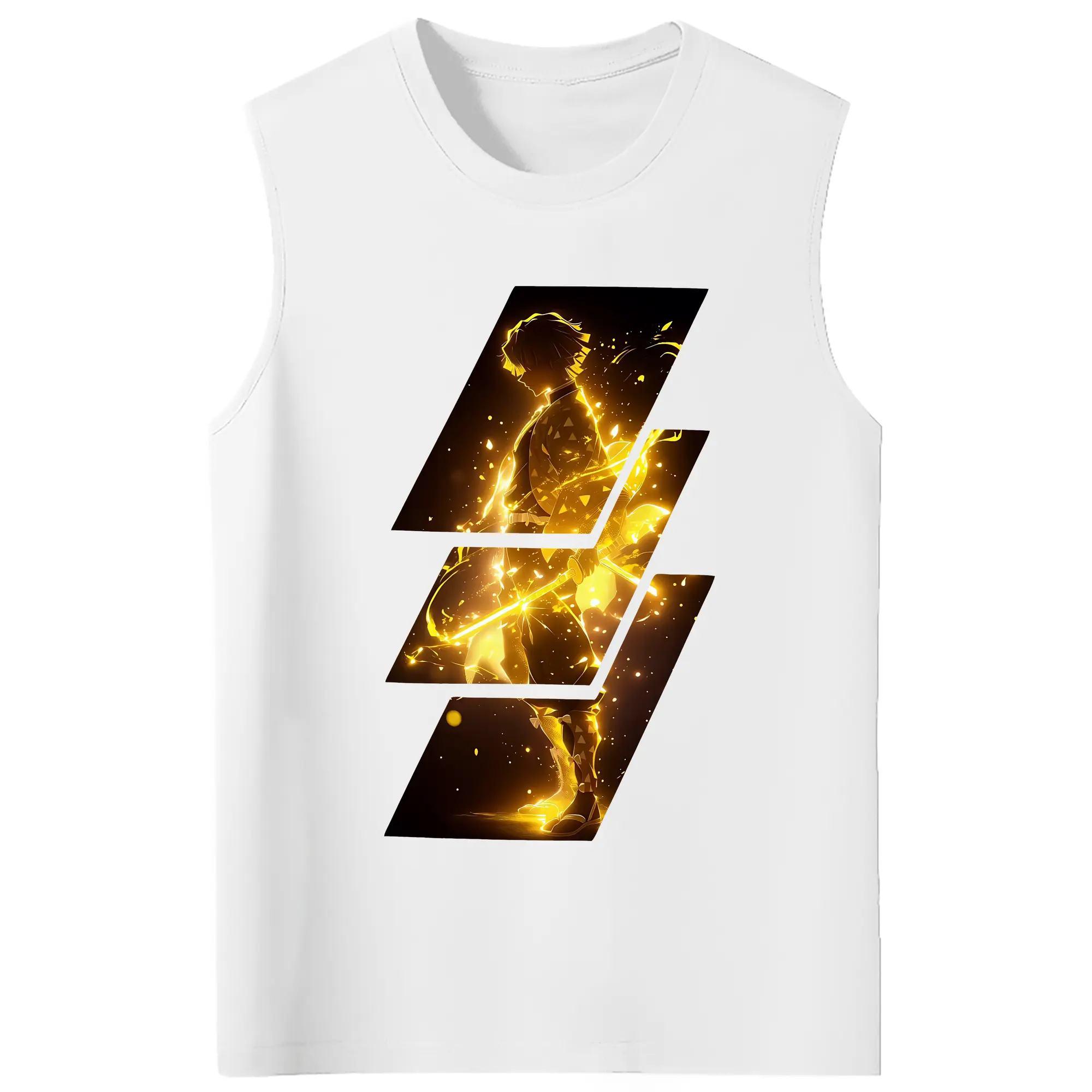 鬼滅の刃 グッズ,我妻 善逸 - コットン100％ タンクトップ ・ フロントプリント ・ タイトフィット ・ 快適 通気性 ・ スポーツ カジュアル 散歩用