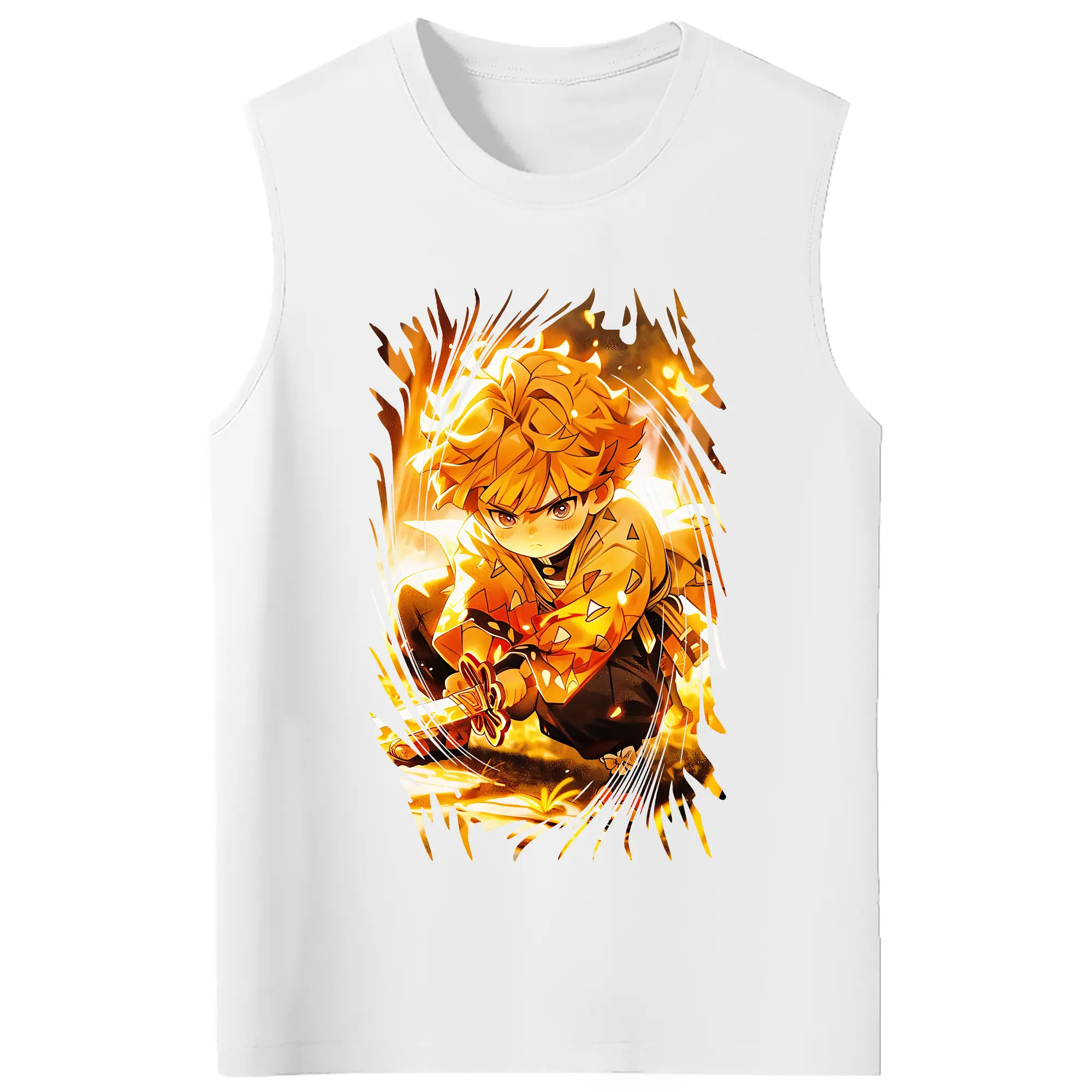 鬼滅の刃 グッズ,我妻 善逸 - コットン100％ タンクトップ ・ フロントプリント ・ タイトフィット ・ 快適 通気性 ・ スポーツ カジュアル 散歩用