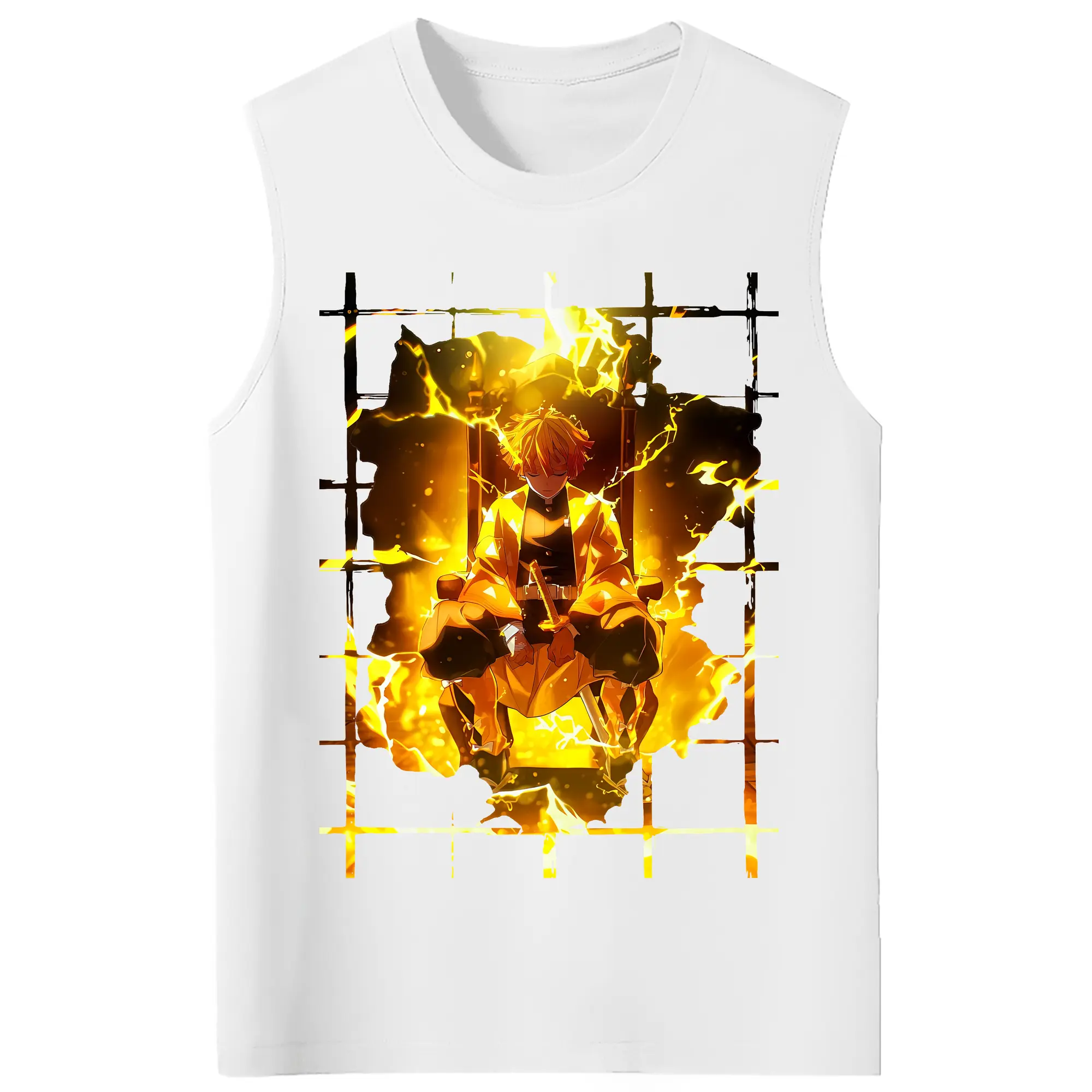 鬼滅の刃 グッズ,我妻 善逸 - コットン100％ タンクトップ ・ フロントプリント ・ タイトフィット ・ 快適 通気性 ・ スポーツ カジュアル 散歩用