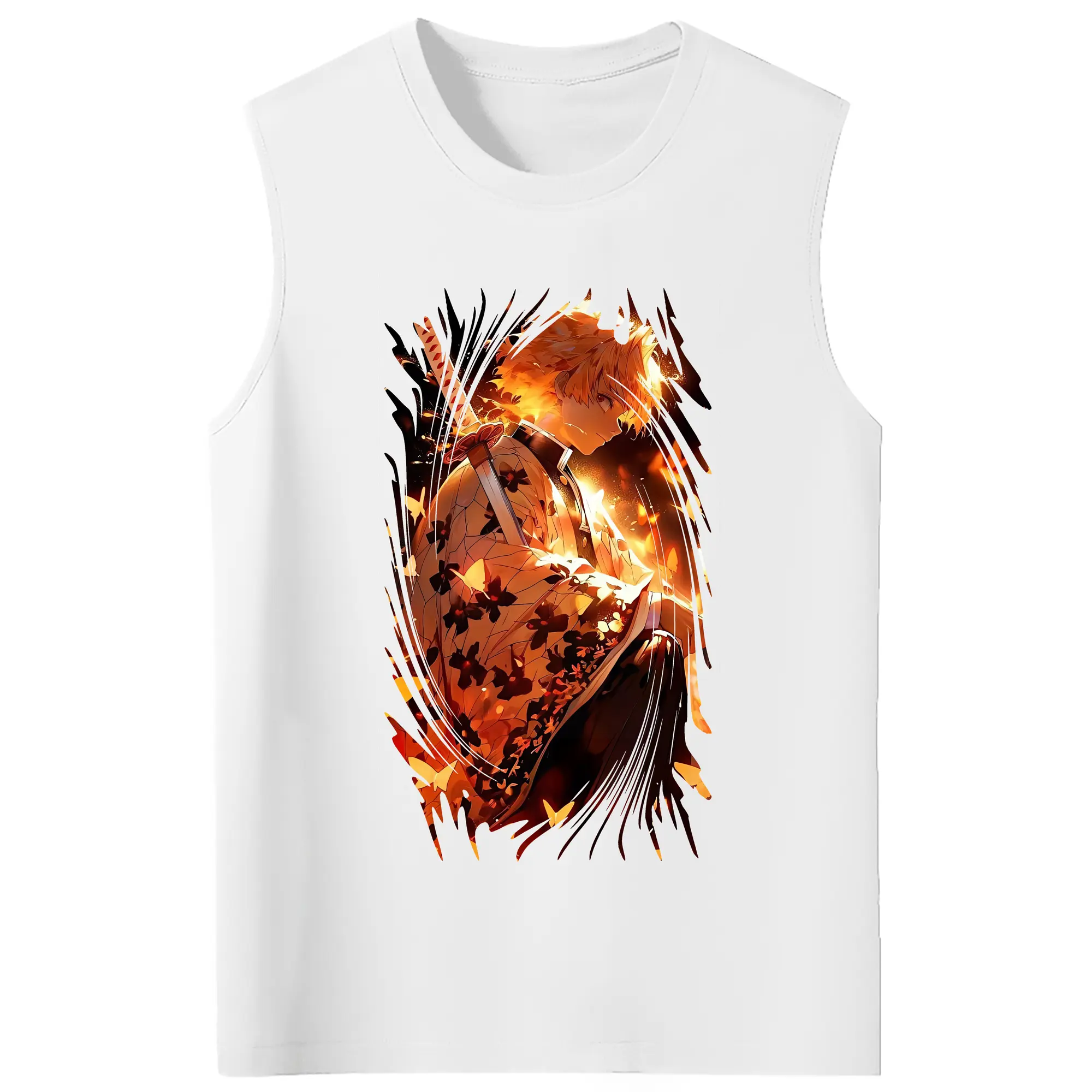 鬼滅の刃 グッズ,我妻 善逸 - コットン100％ タンクトップ ・ フロントプリント ・ タイトフィット ・ 快適 通気性 ・ スポーツ カジュアル 散歩用