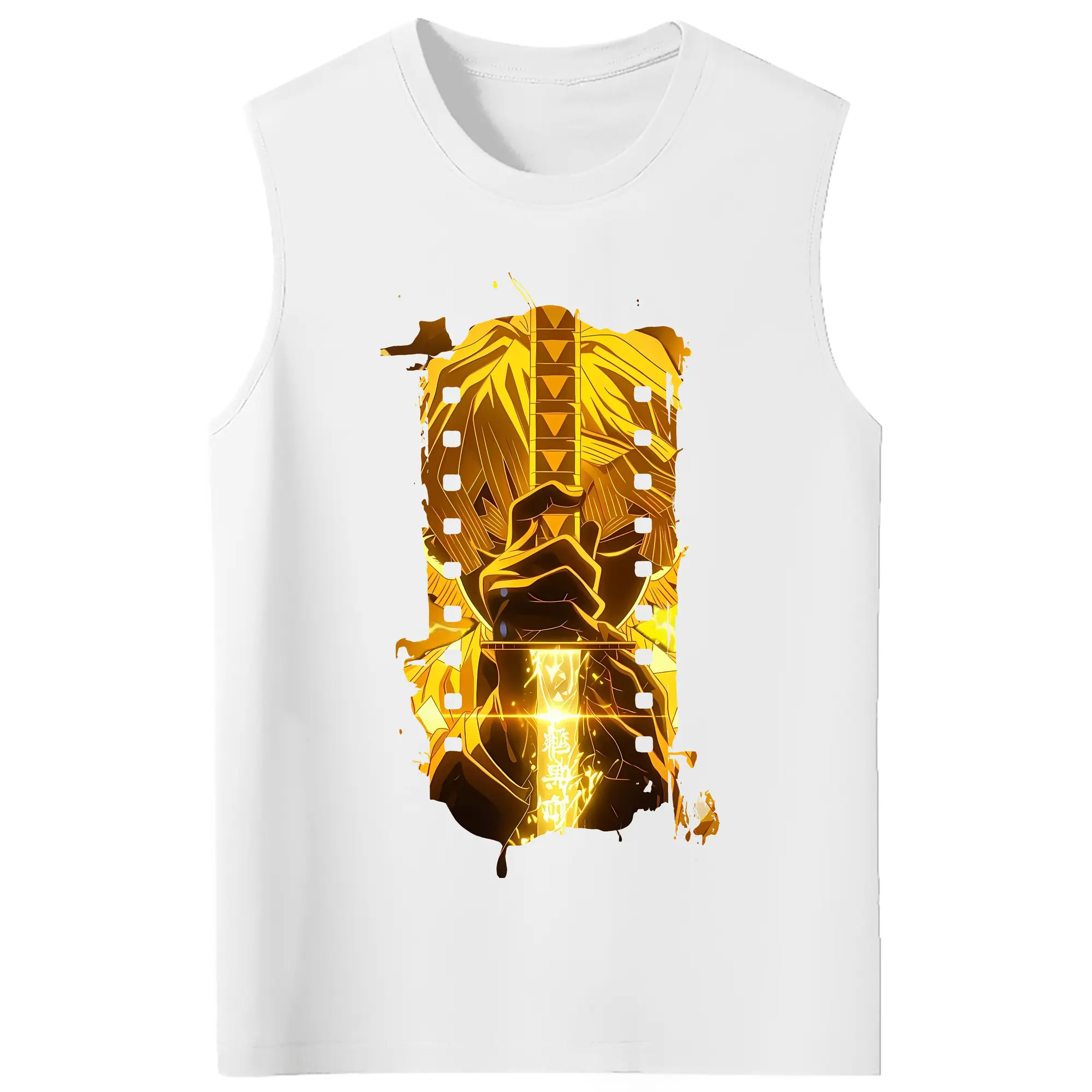 鬼滅の刃 グッズ,我妻 善逸 - コットン100％ タンクトップ ・ フロントプリント ・ タイトフィット ・ 快適 通気性 ・ スポーツ カジュアル 散歩用